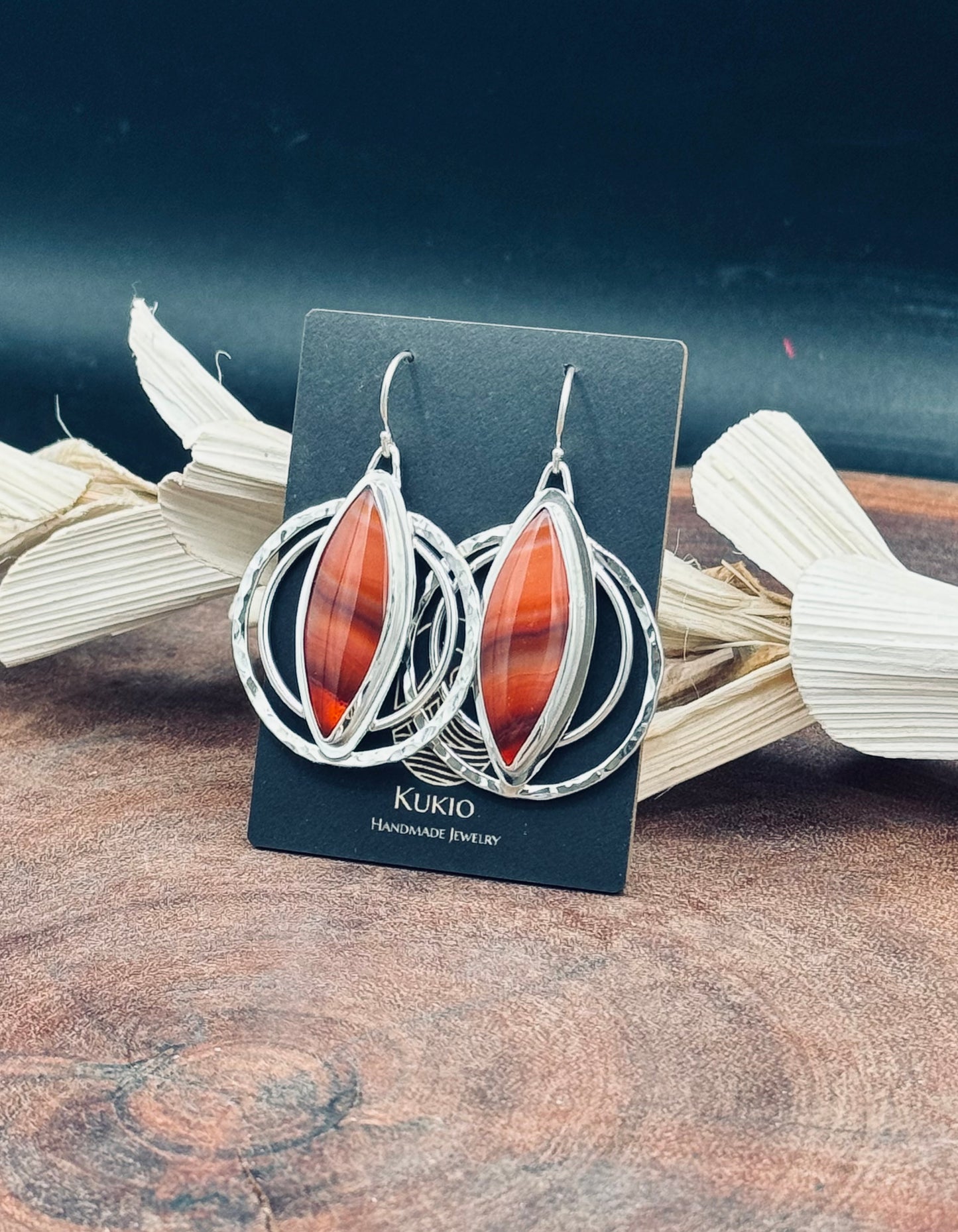 Red Lace Agate Sterling Silver Double Hoop Earrings