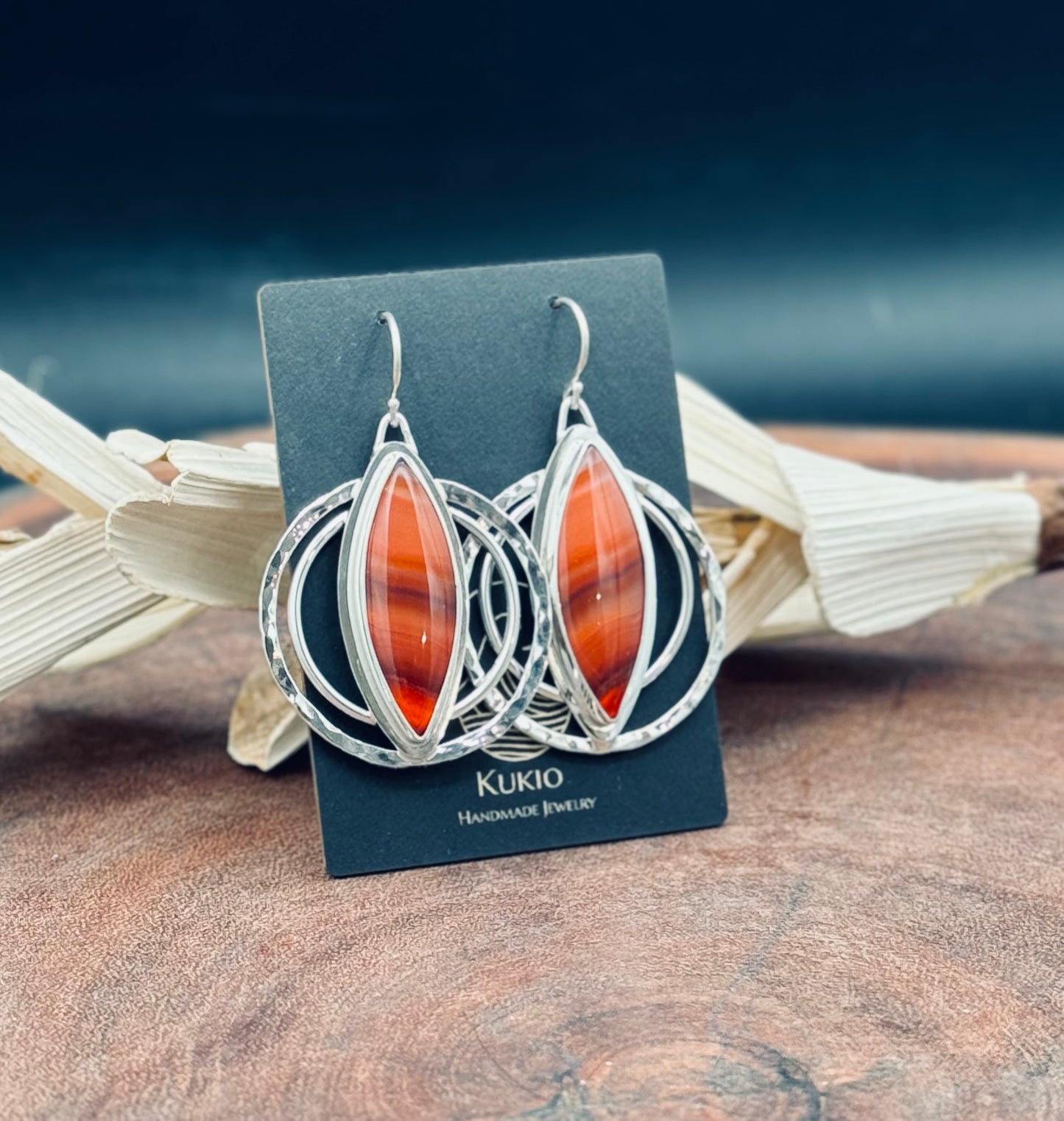 Red Lace Agate Sterling Silver Double Hoop Earrings