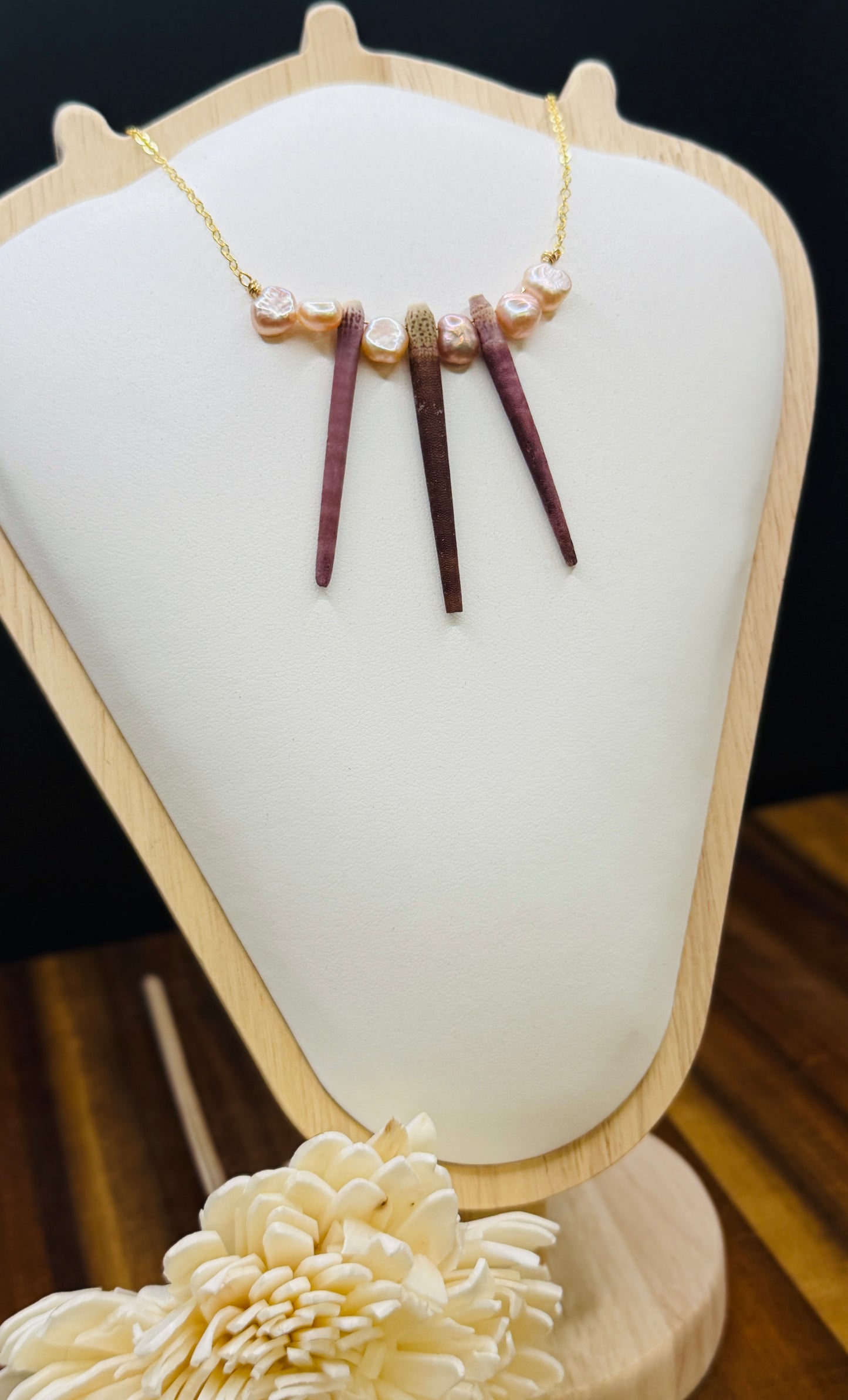 Gold-Fill Sea Urchin Spine and Pearl Necklace