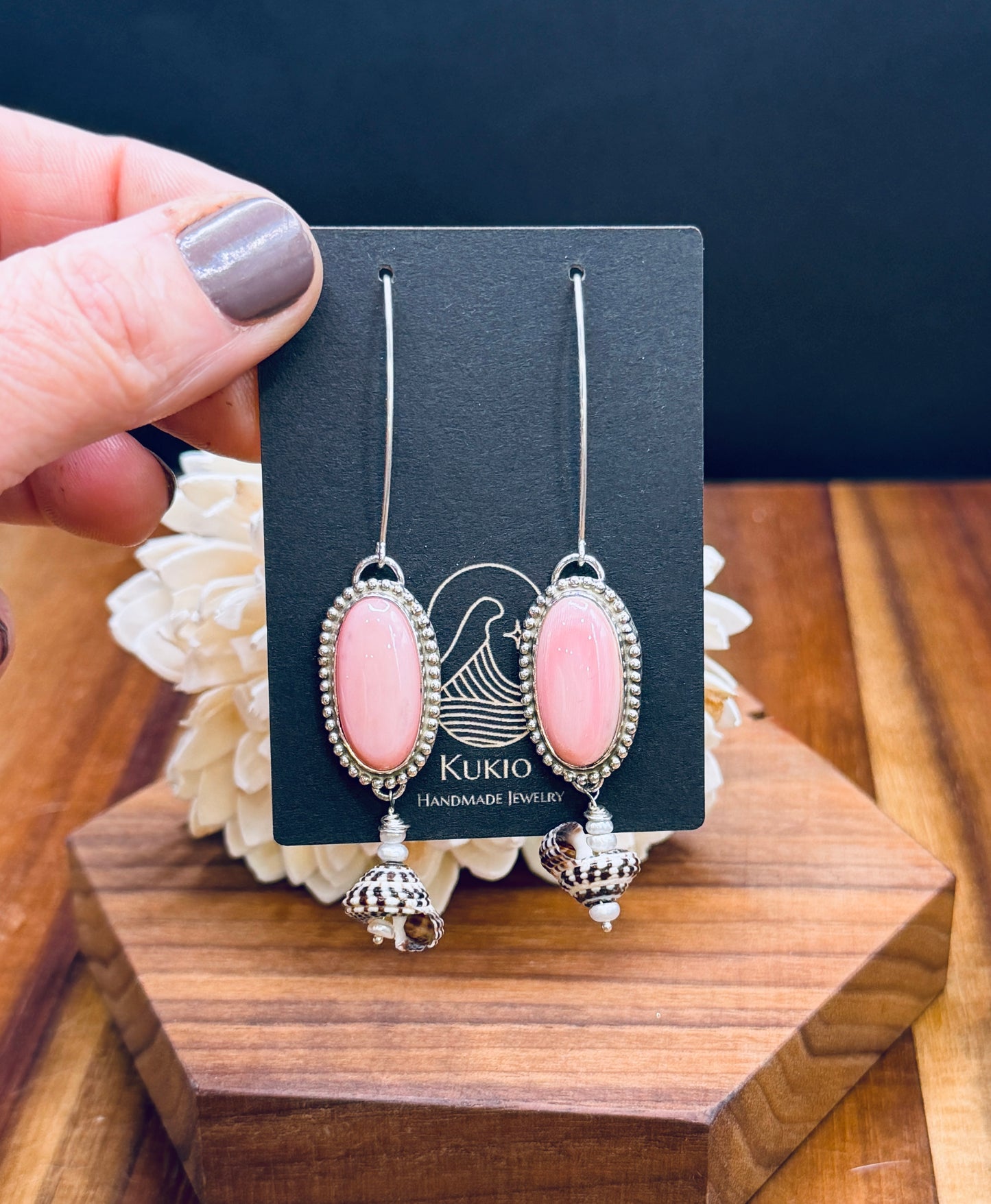 Sterling Silver Pink Conch Shell with Heliacus Shell and Pearls