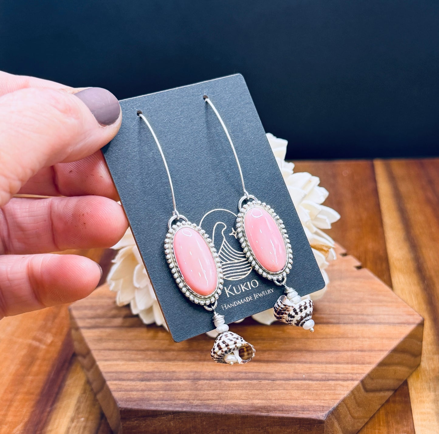 Sterling Silver Pink Conch Shell with Heliacus Shell and Pearls