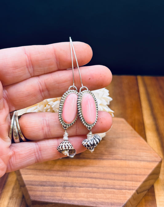 Sterling Silver Pink Conch Shell with Heliacus Shell and Pearls