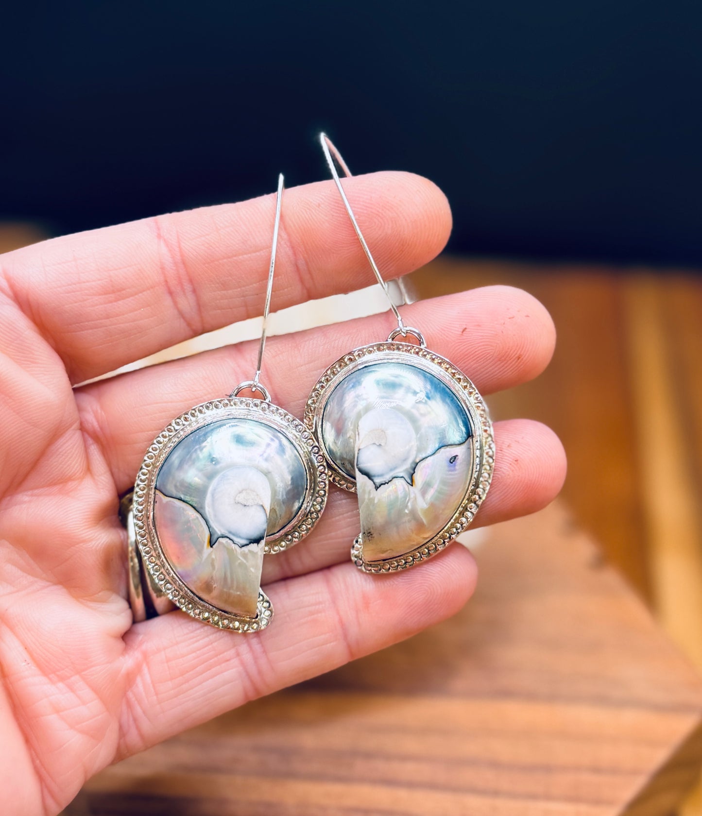 Sterling Silver Nautilus Shell Patterned Earrings