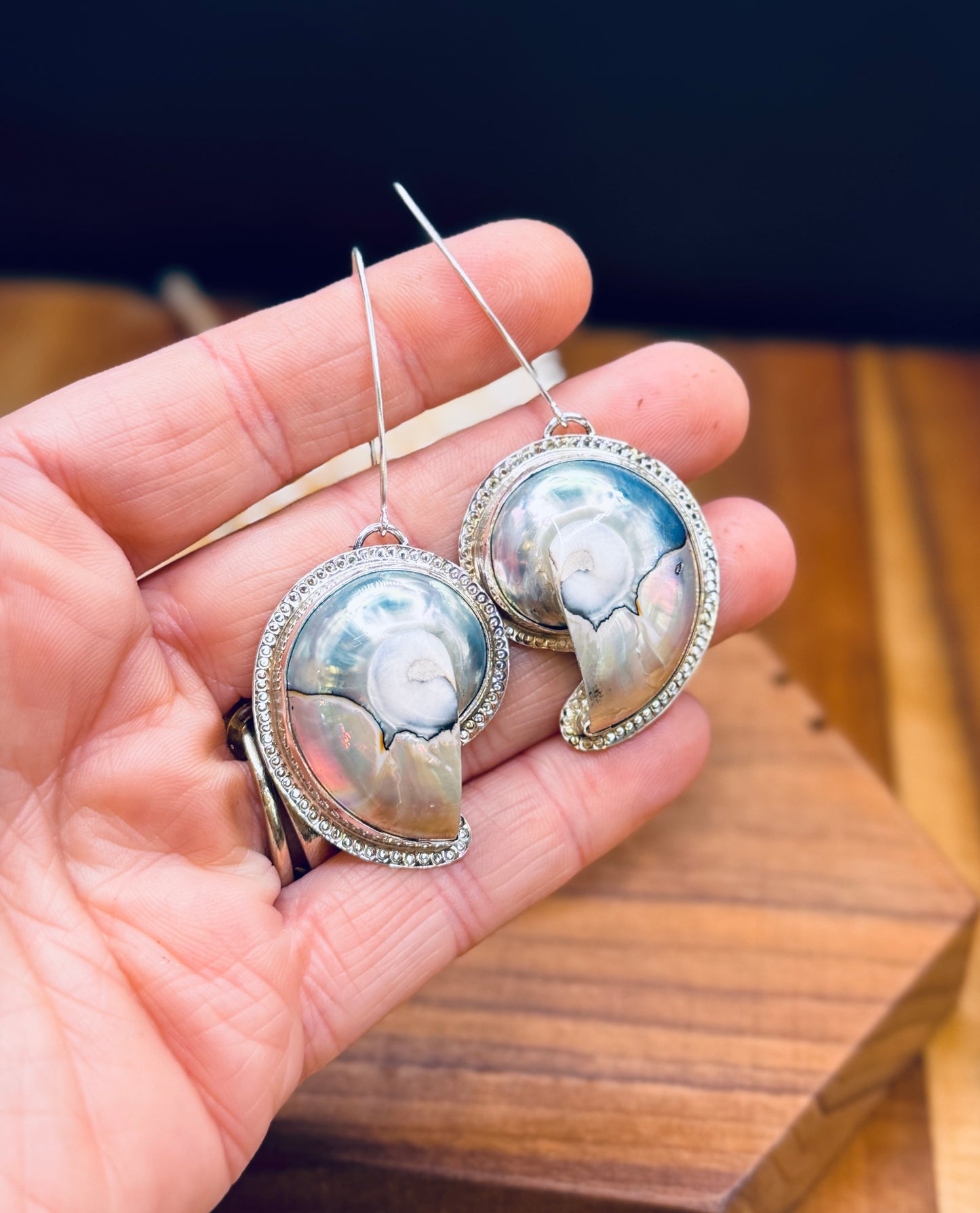 Sterling Silver Nautilus Shell Patterned Earrings