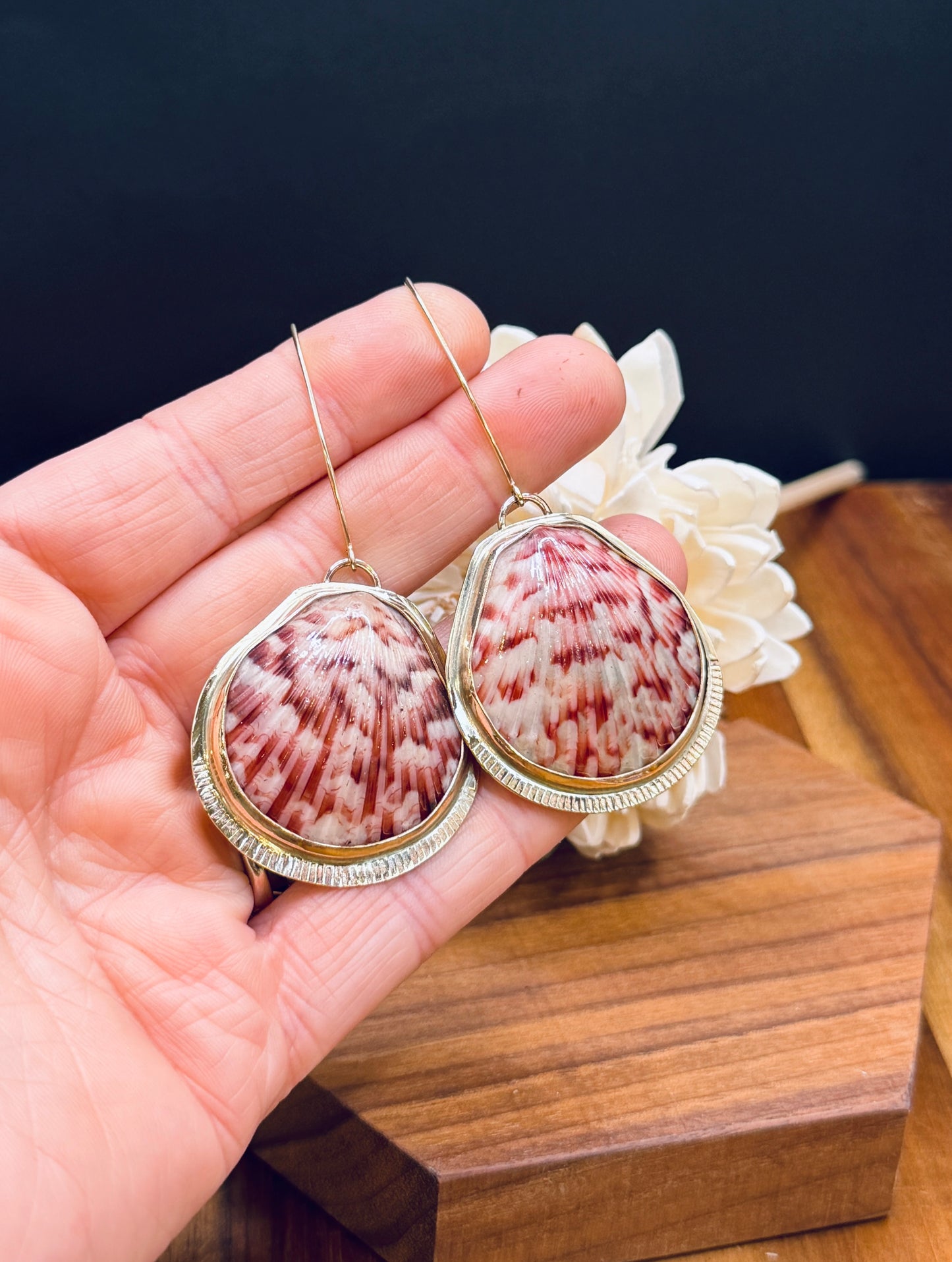Gold-fill Long Scallop Shell Earrings