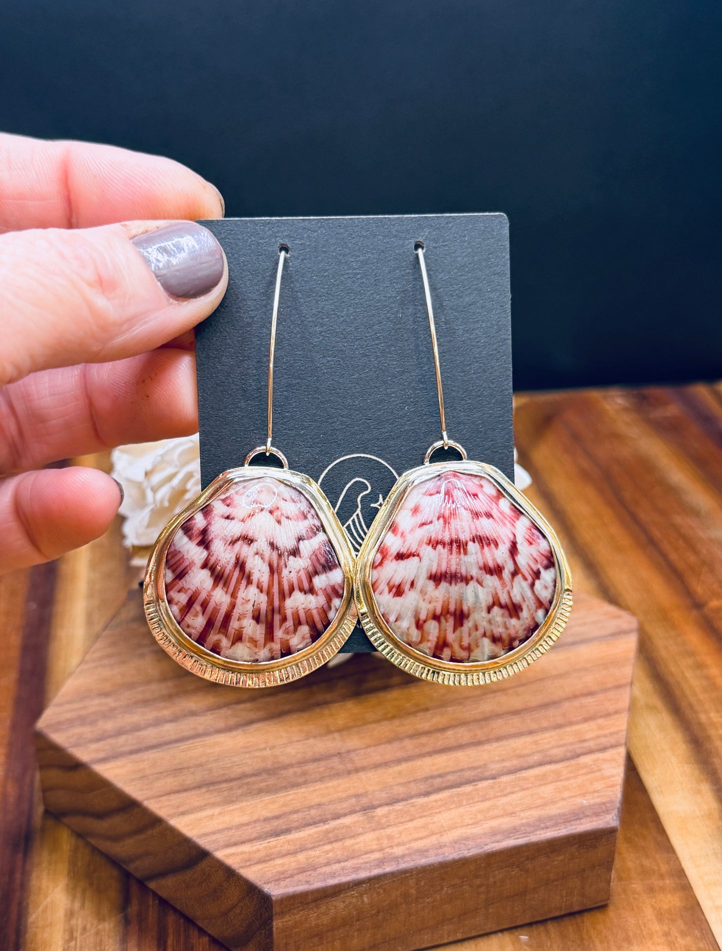 Gold-fill Long Scallop Shell Earrings