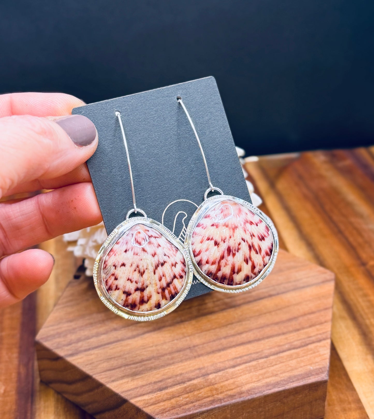 Long Sterling Silver Scallop Shell Earrings