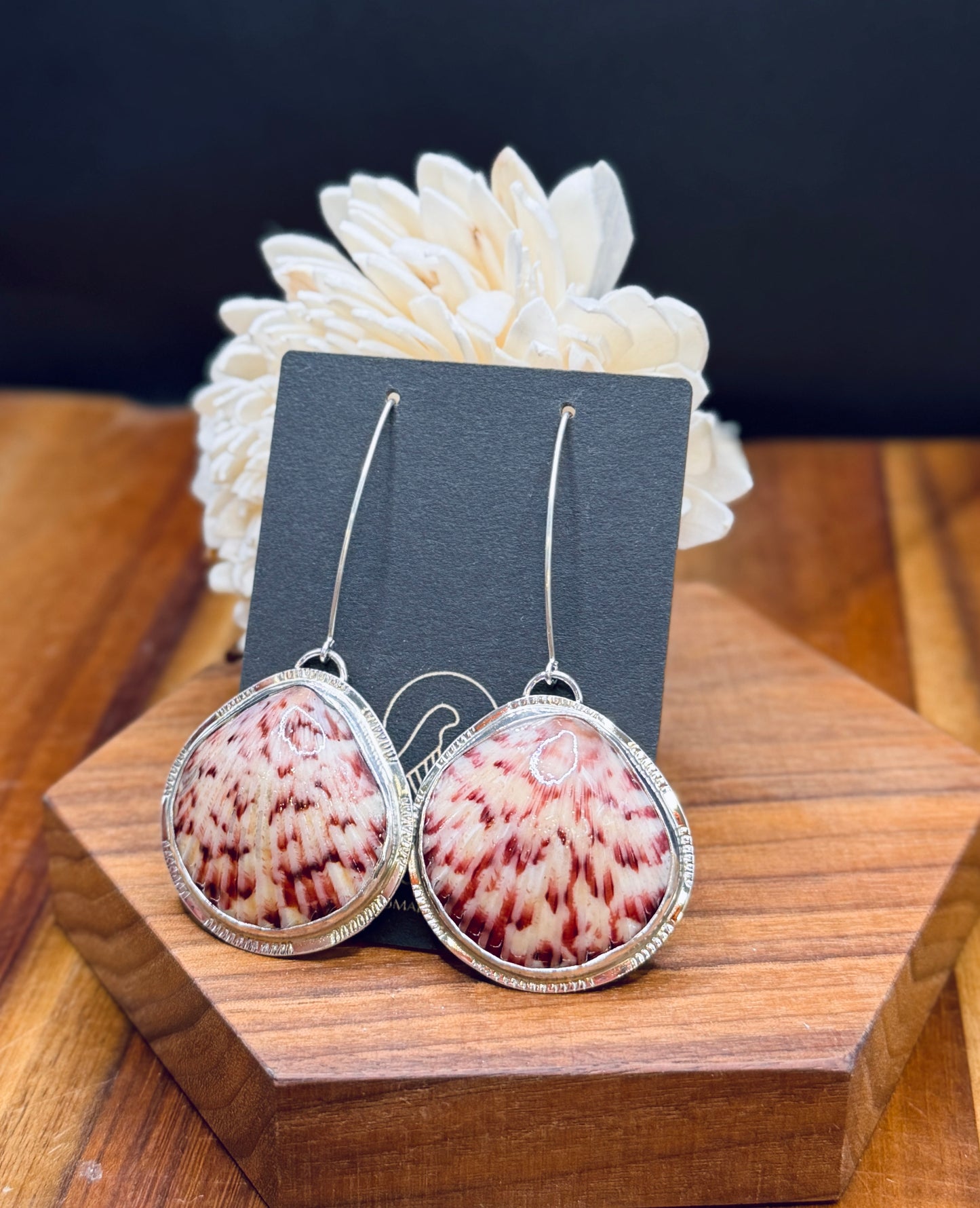 Long Sterling Silver Scallop Shell Earrings