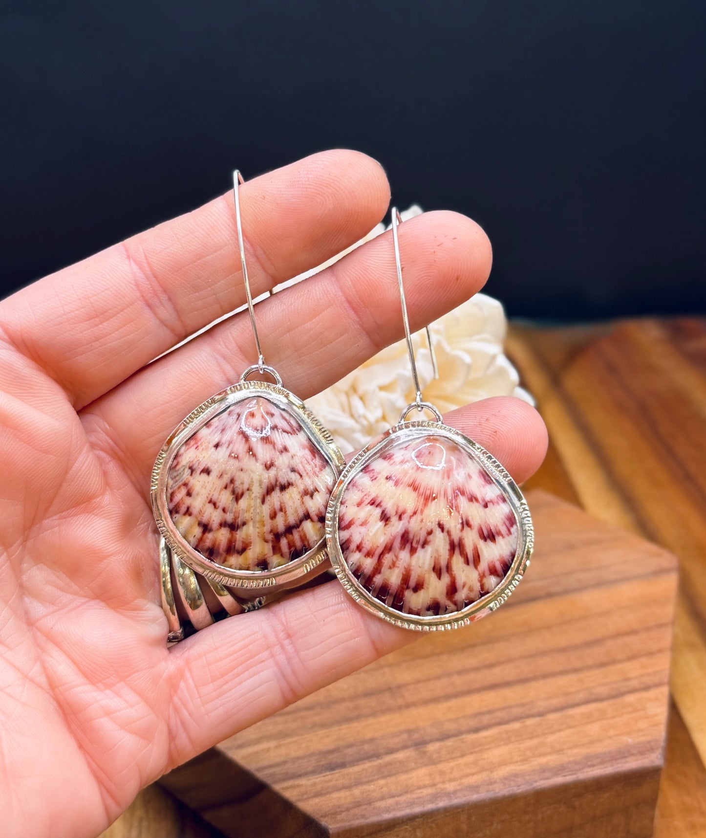 Long Sterling Silver Scallop Shell Earrings