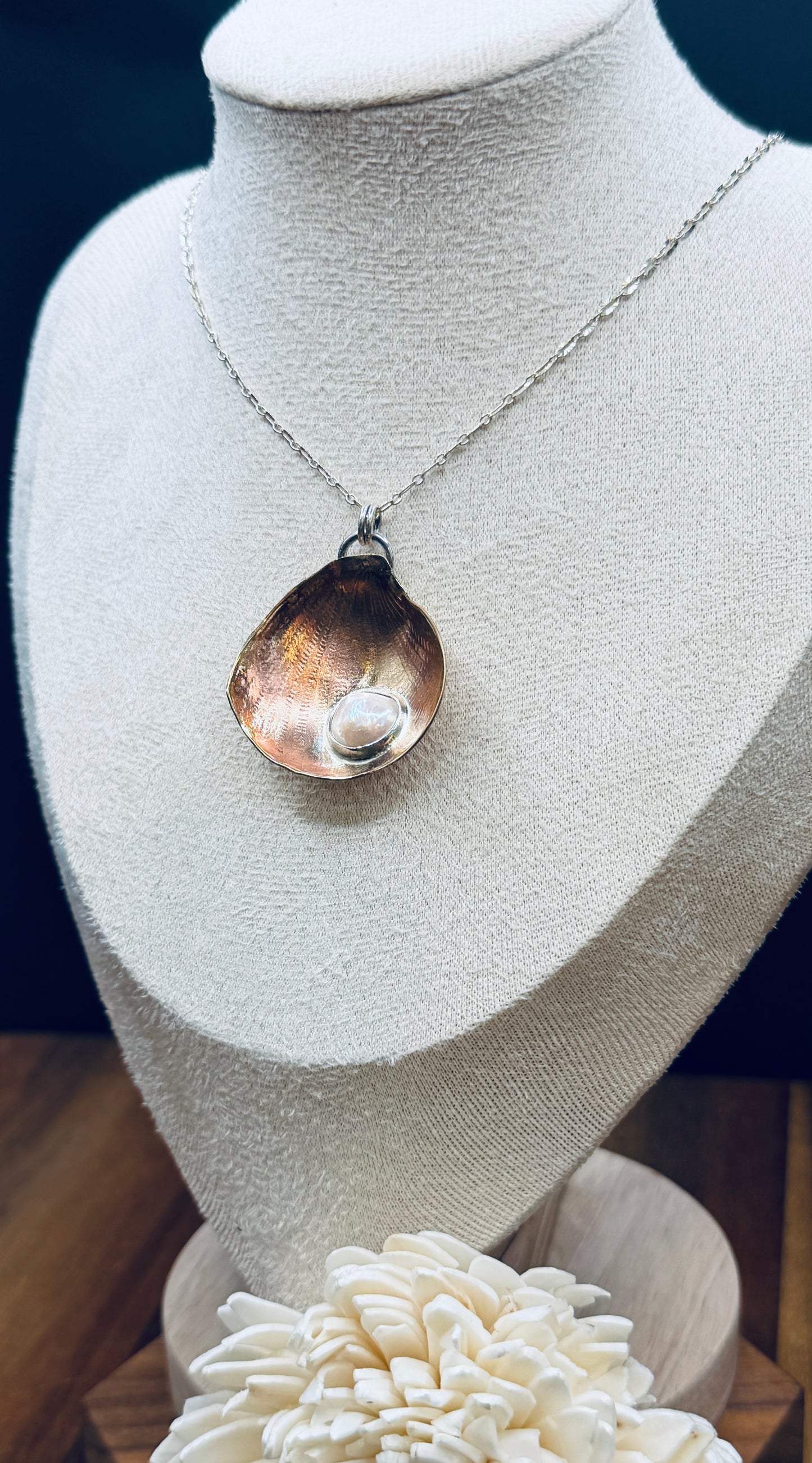 Brass and Stering Silver Shell Pendant with Fresh Water Pearl