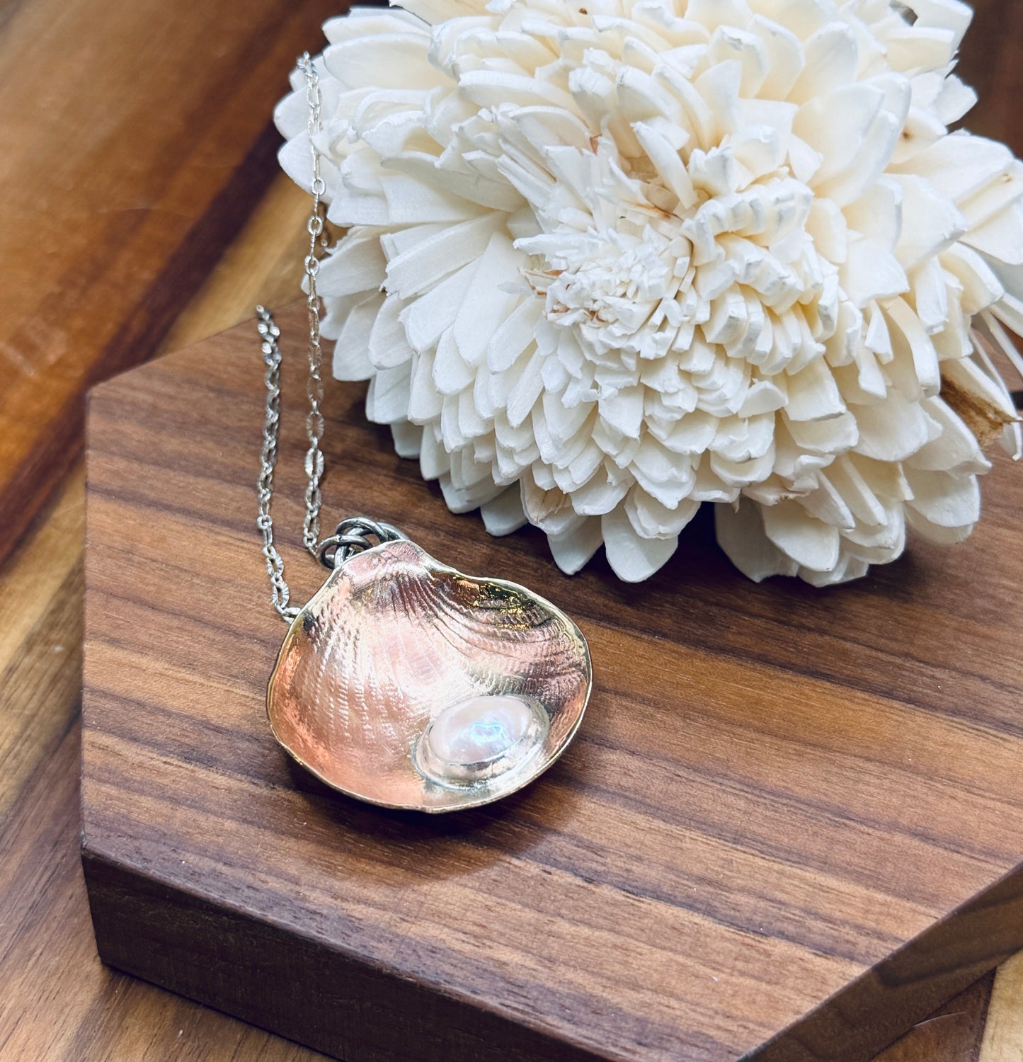 Brass and Stering Silver Shell Pendant with Fresh Water Pearl
