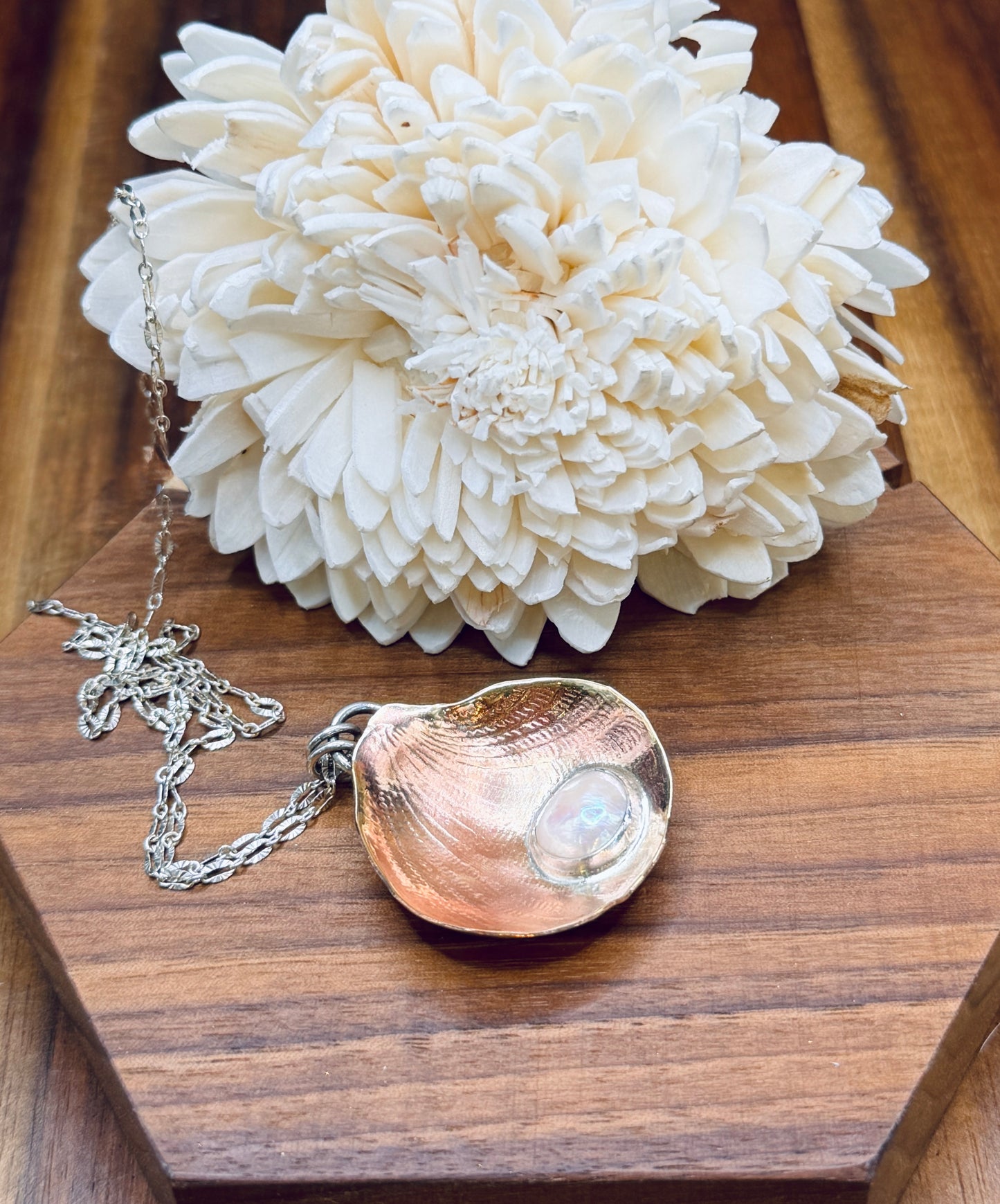 Brass and Stering Silver Shell Pendant with Fresh Water Pearl