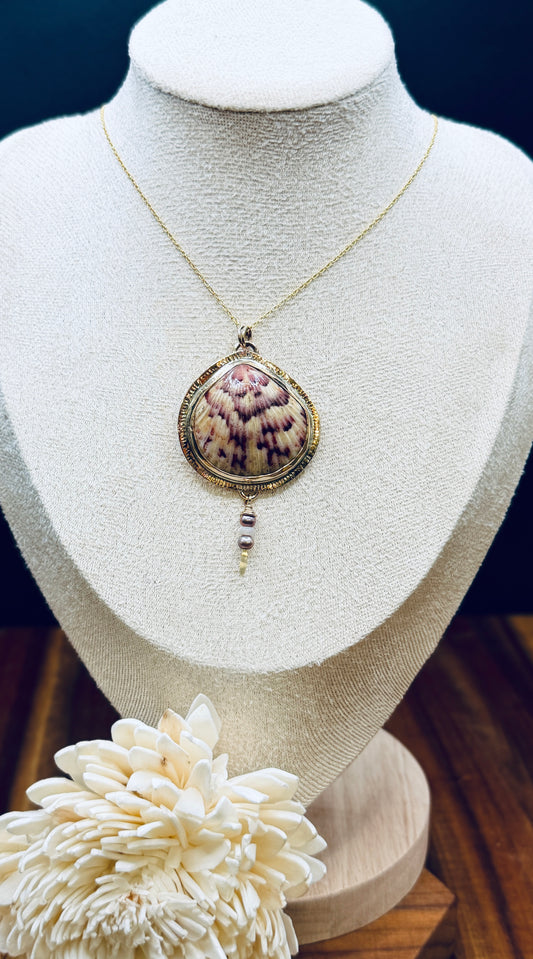 Gold-Fill Scallop Shell and Pearl Pendant