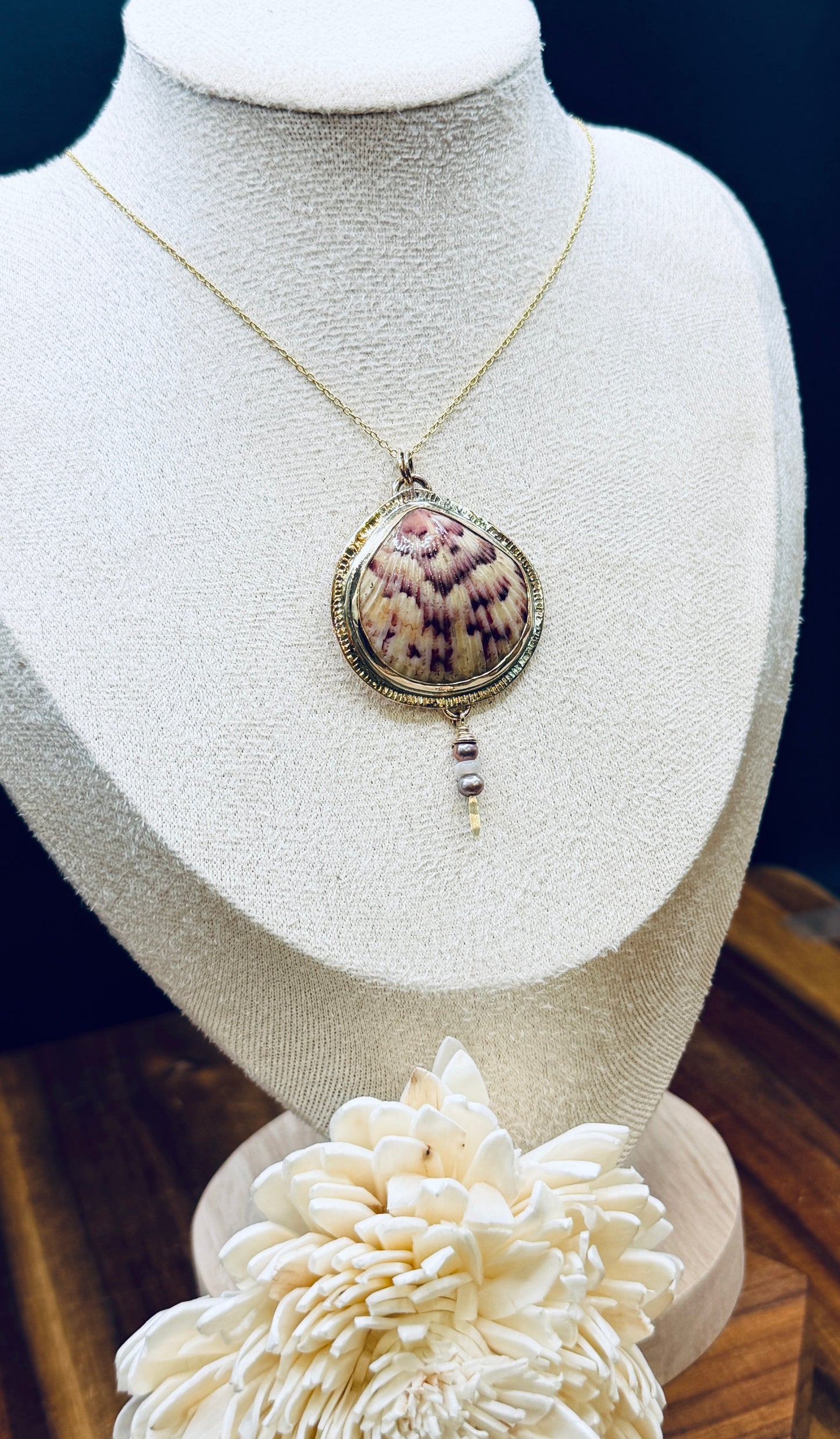 Gold-Fill Scallop Shell and Pearl Pendant