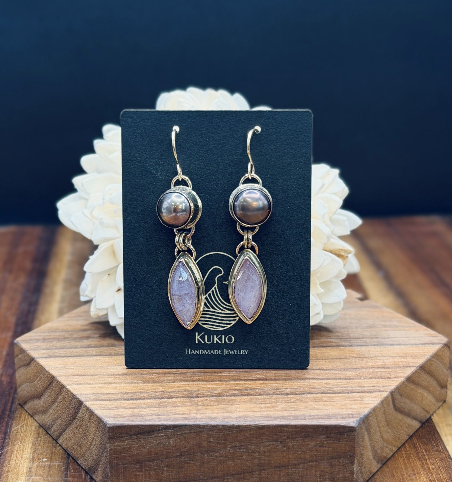 Pink Kunzite with Tahitian Pearl Earrings