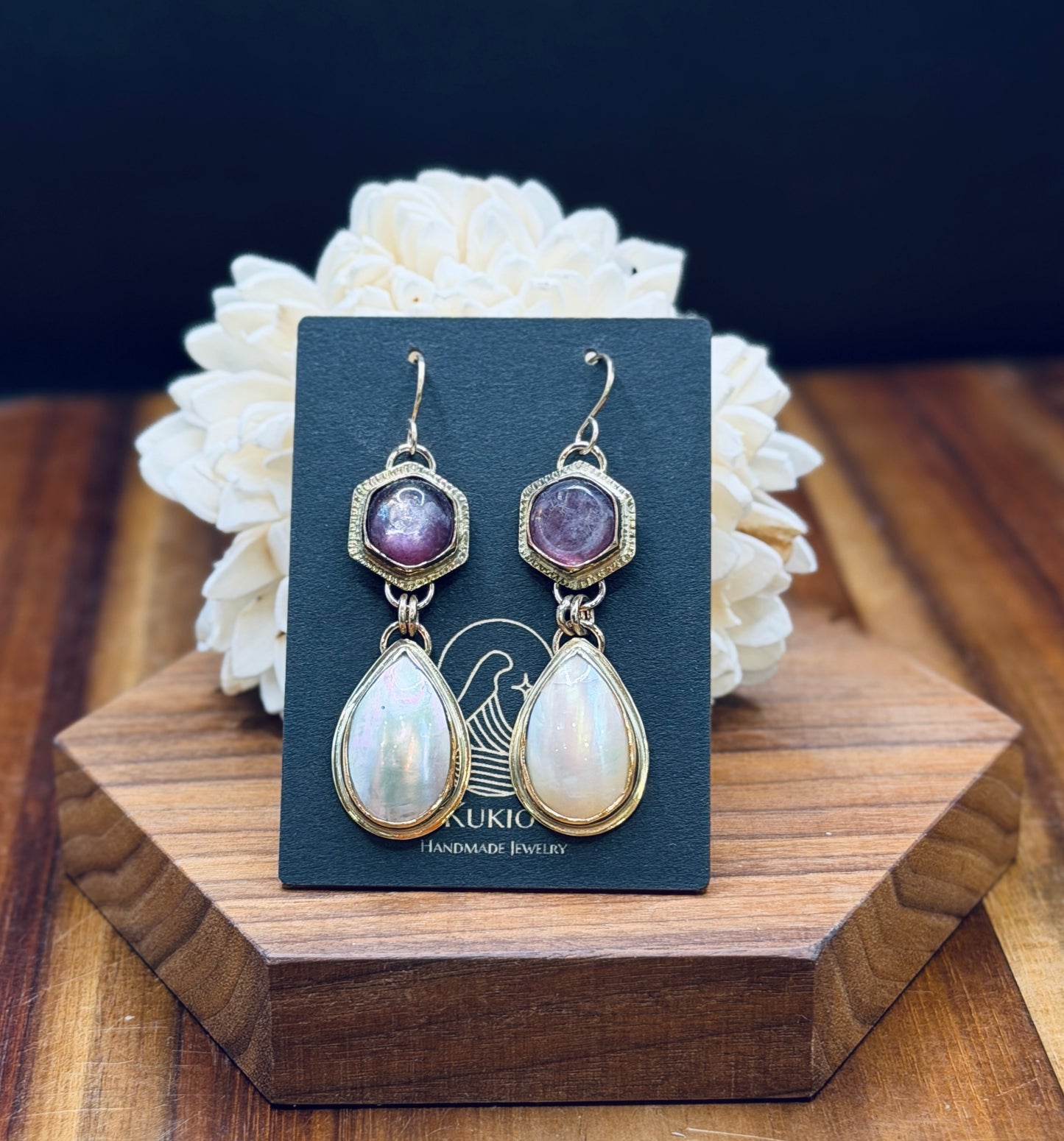 Gold-fill Mabe Pearl and Lepidolite Earrings