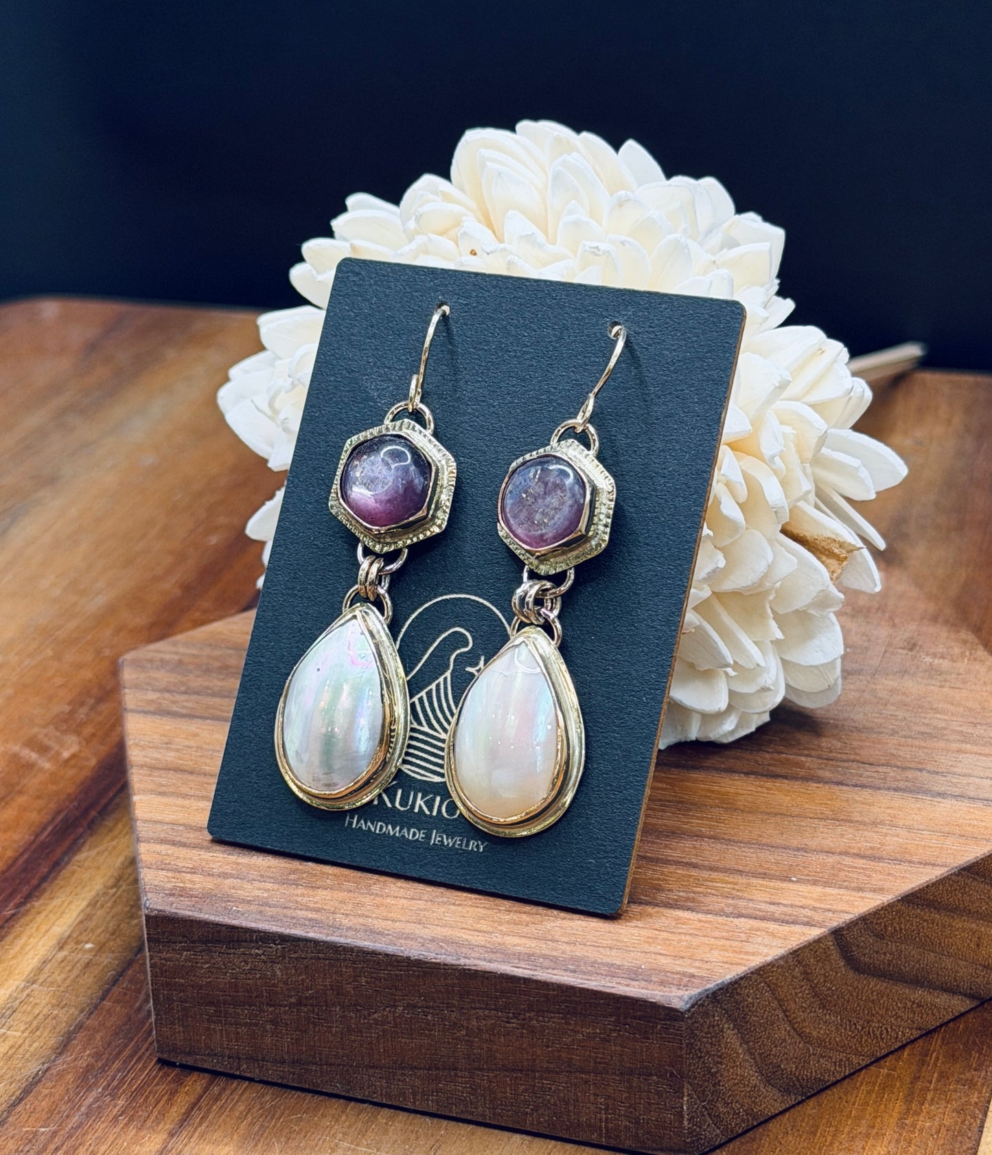 Gold-fill Mabe Pearl and Lepidolite Earrings