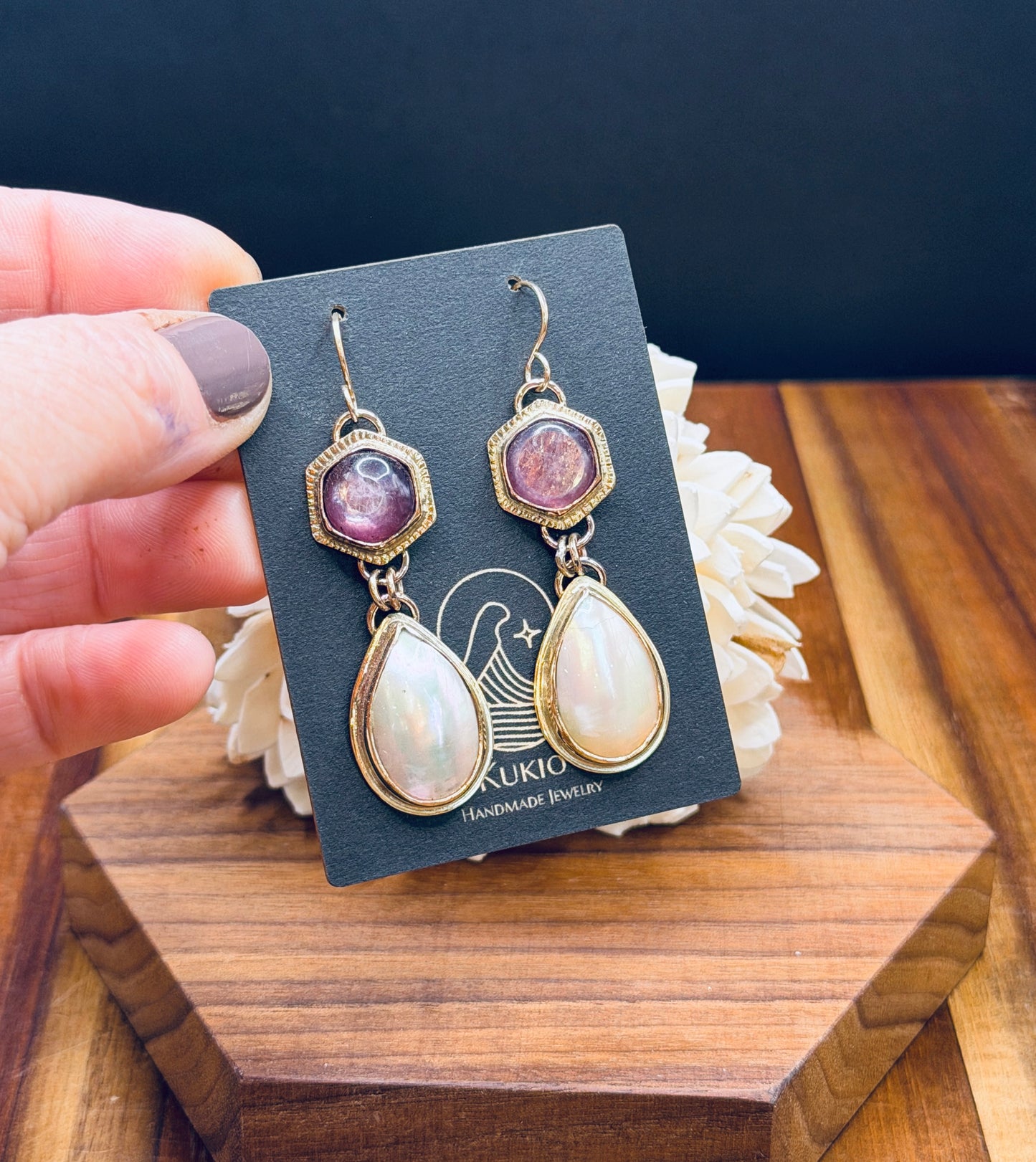 Gold-fill Mabe Pearl and Lepidolite Earrings