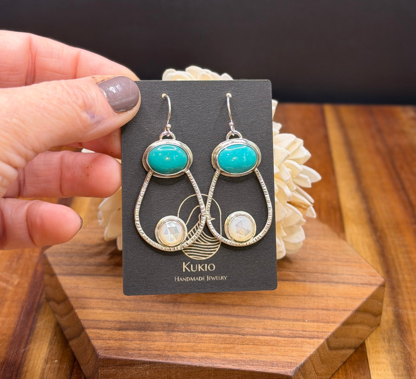 Sterling Silver Turquoise and Mother of Pearl Earrings
