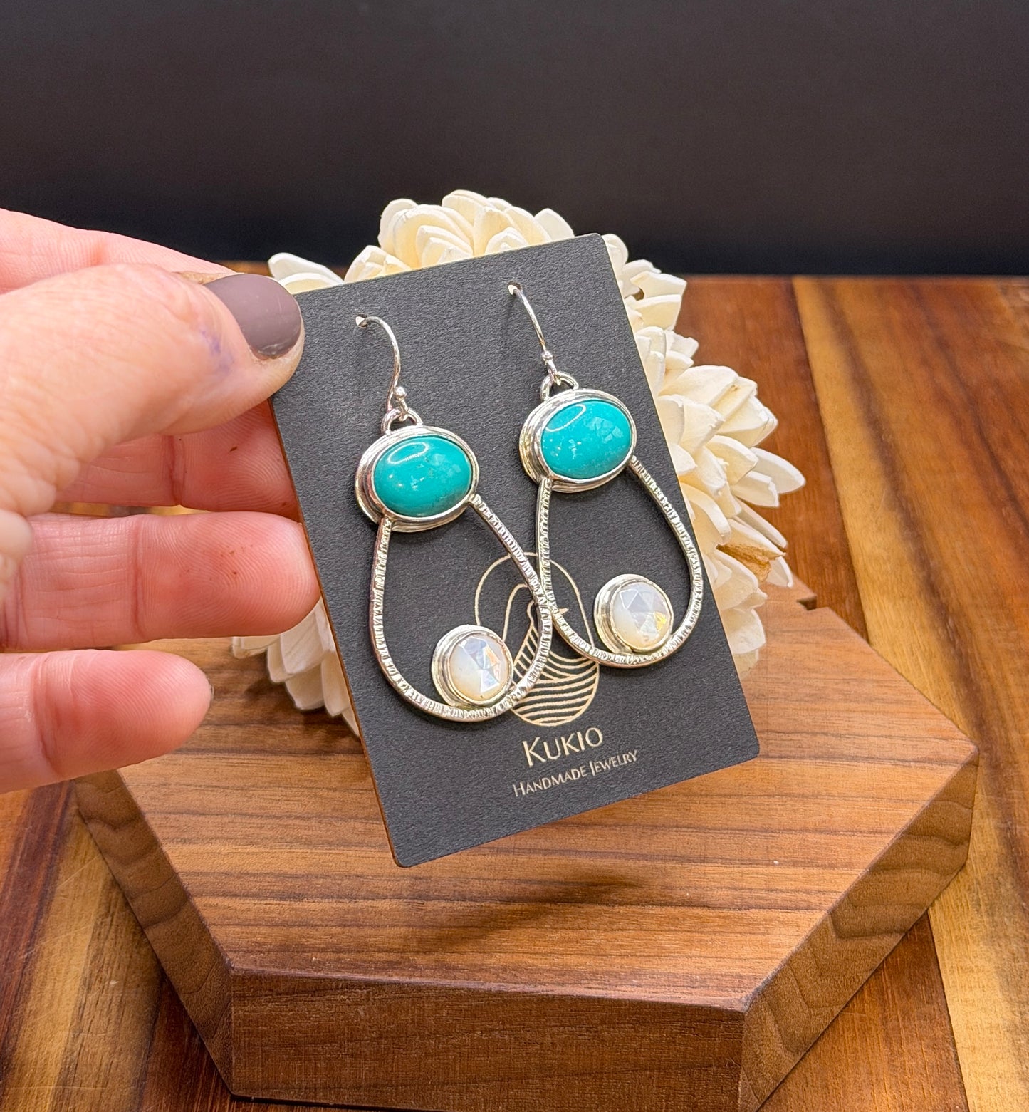 Sterling Silver Turquoise and Mother of Pearl Earrings