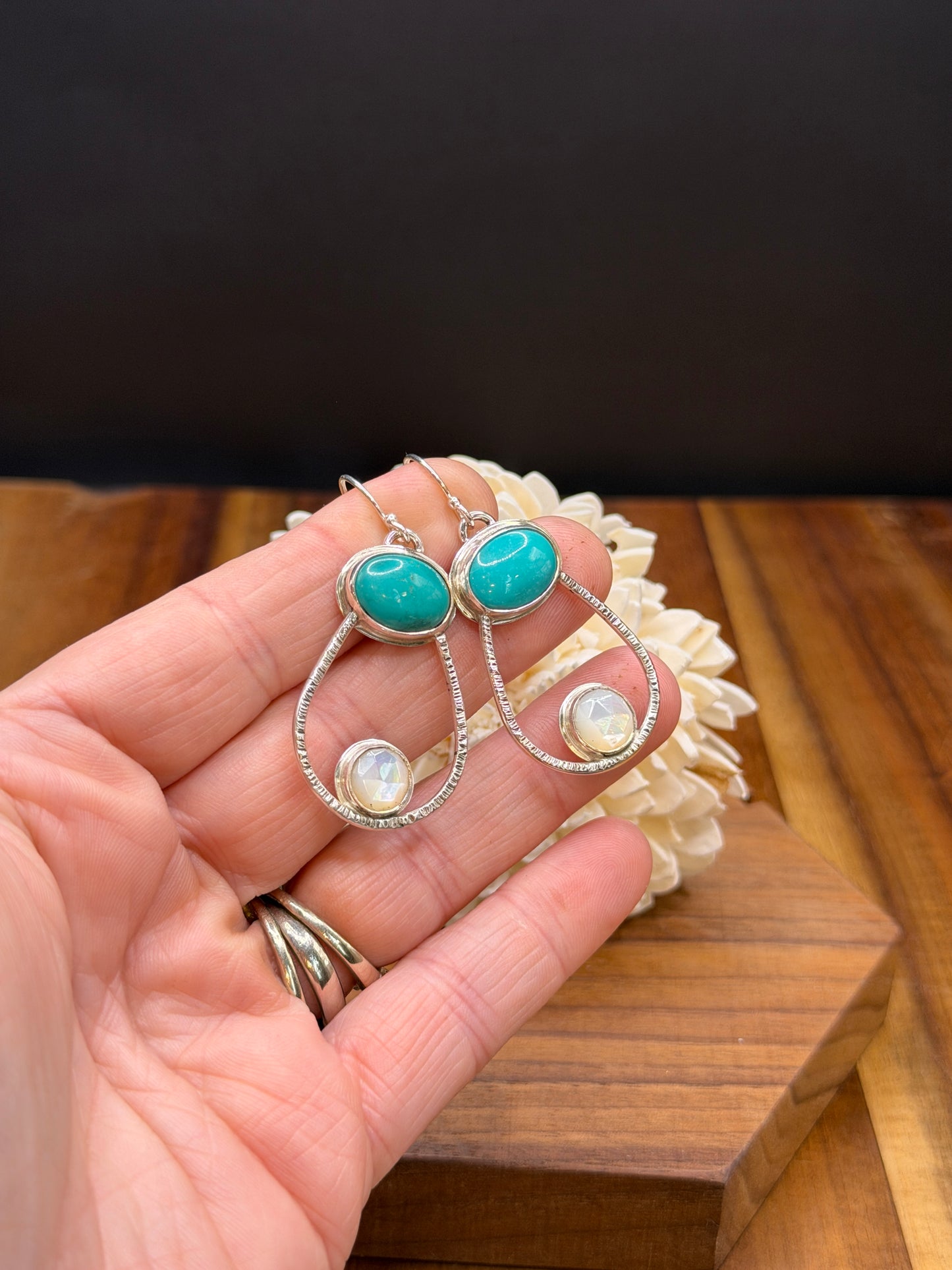 Sterling Silver Turquoise and Mother of Pearl Earrings