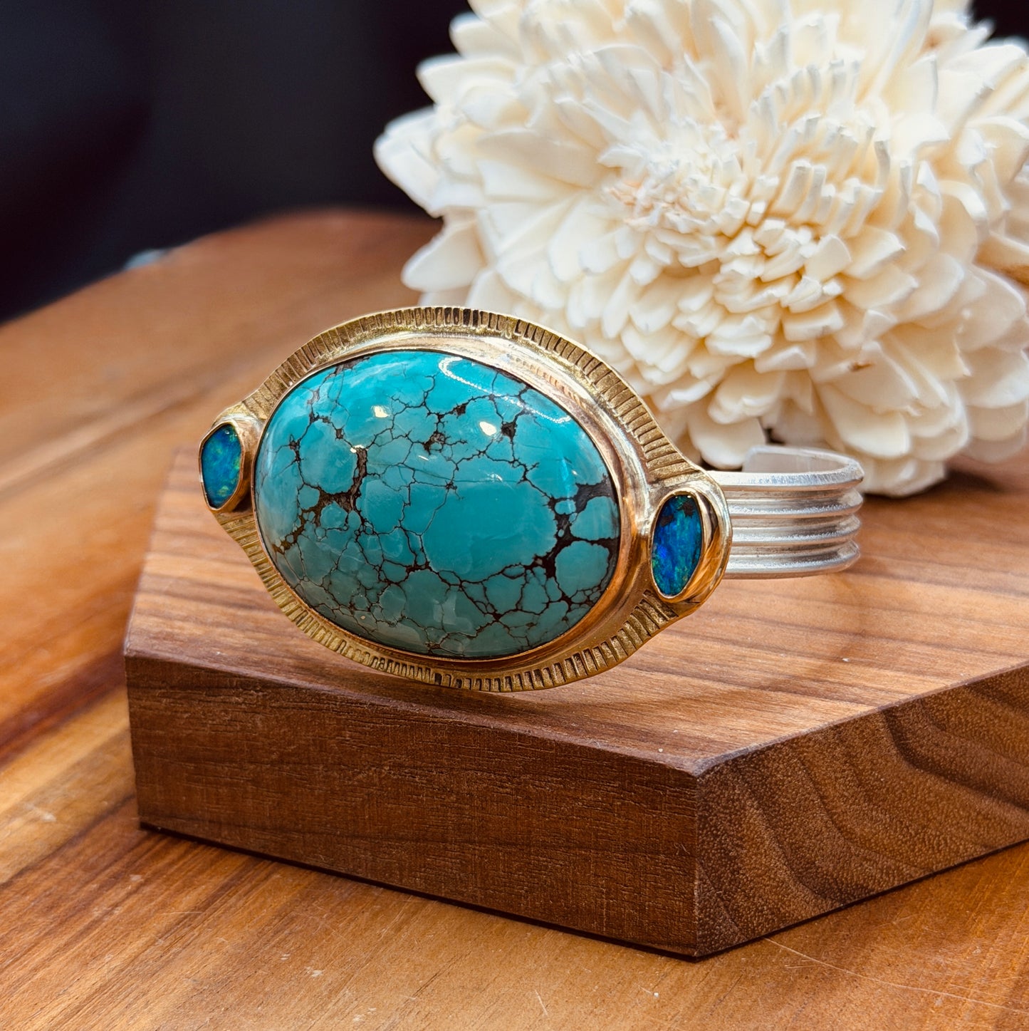 Turquoise and Cooper Pedy Opal Cuff