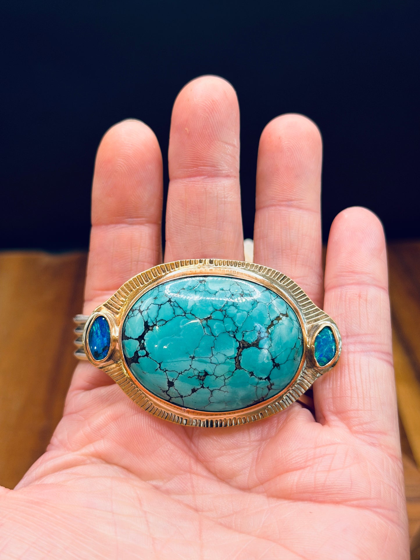 Turquoise and Cooper Pedy Opal Cuff