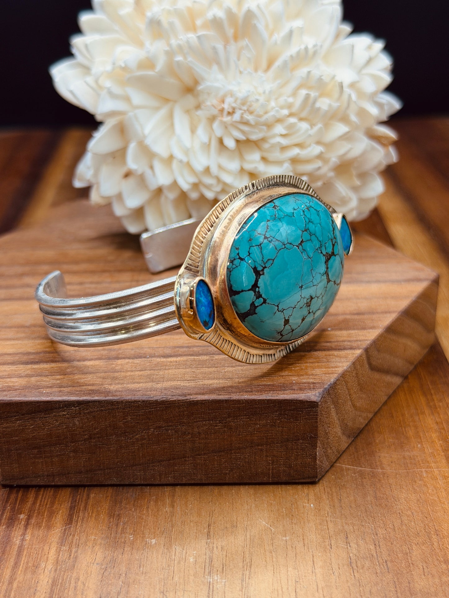 Turquoise and Cooper Pedy Opal Cuff
