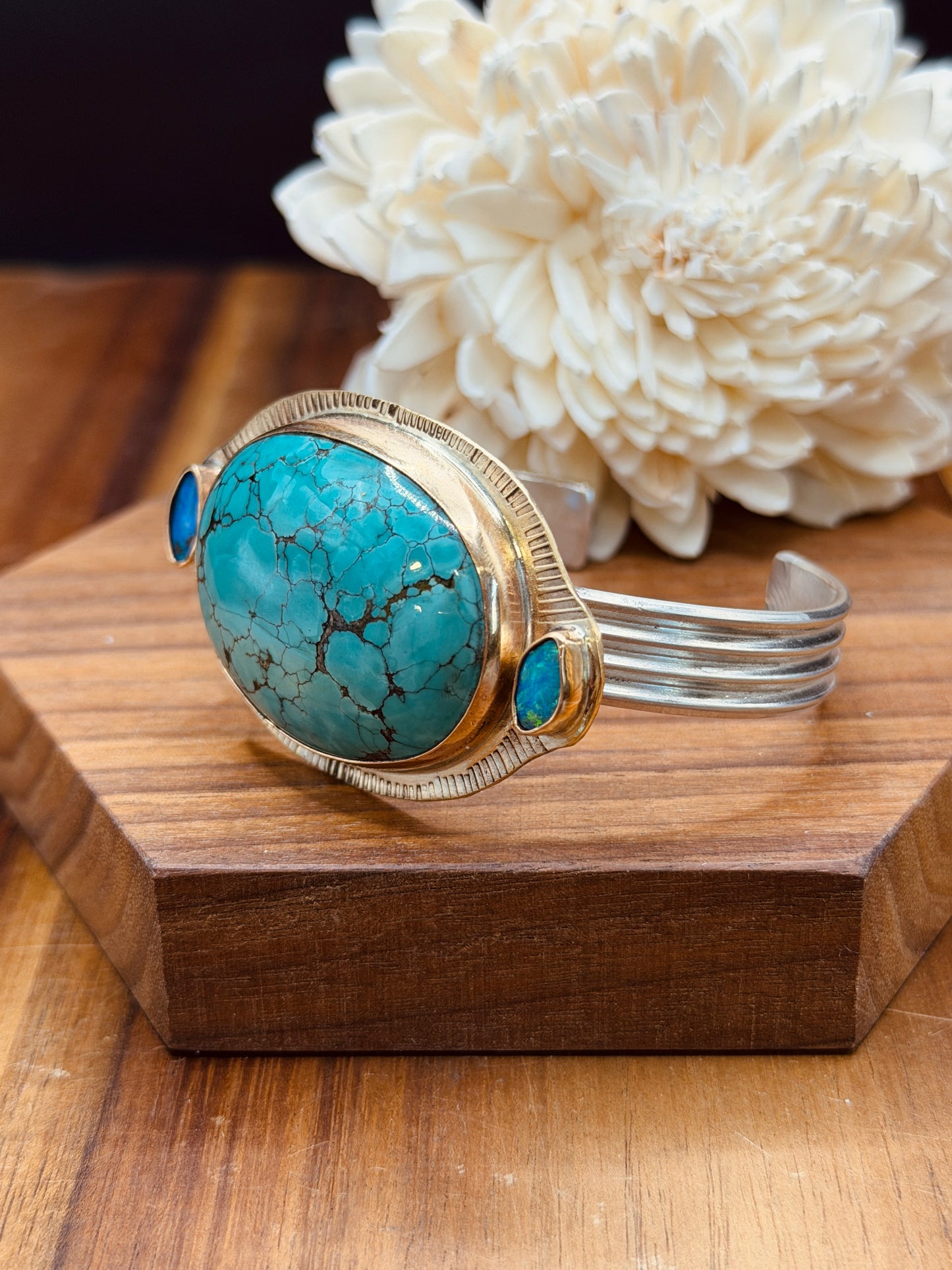 Turquoise and Cooper Pedy Opal Cuff