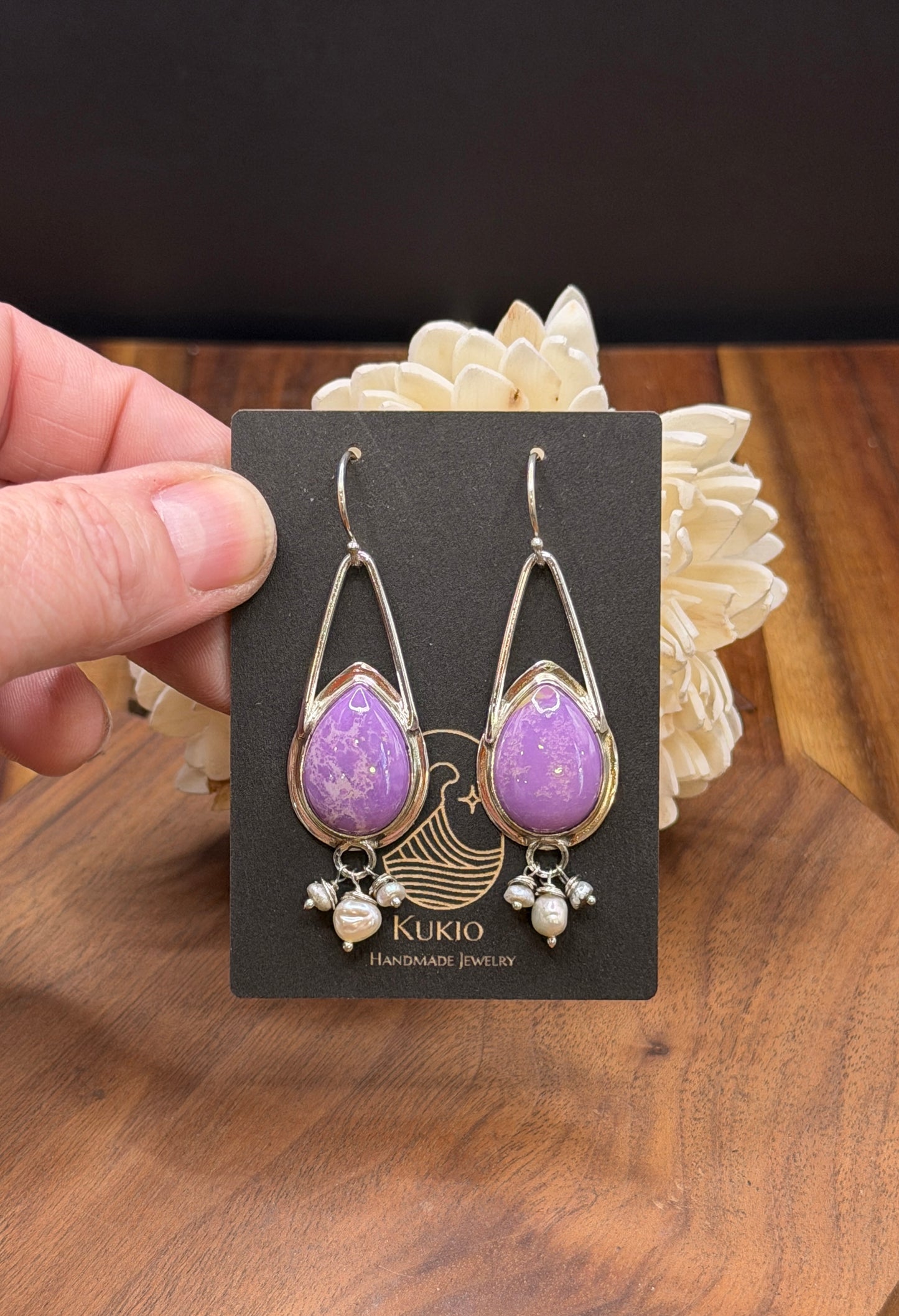 Sterling Silver Phosphoderite and Pearl Earrings