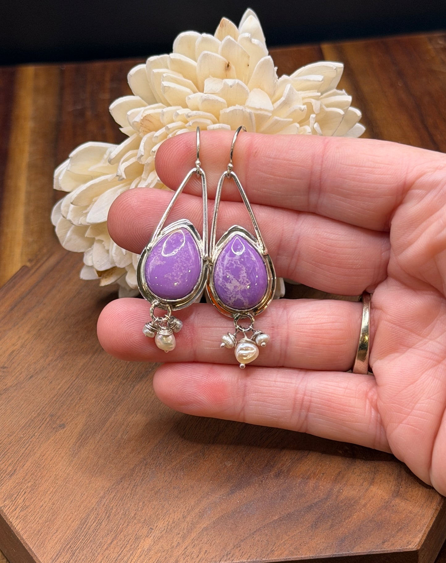Sterling Silver Phosphoderite and Pearl Earrings