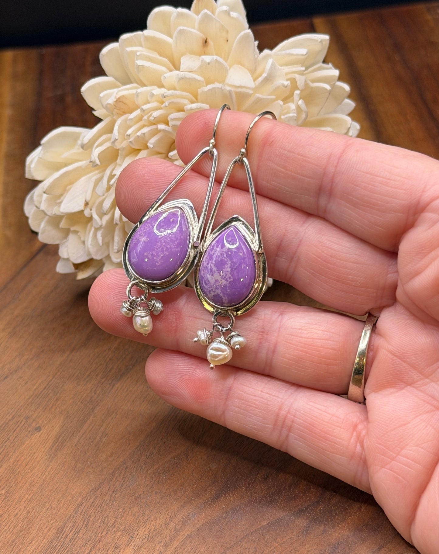 Sterling Silver Phosphoderite and Pearl Earrings