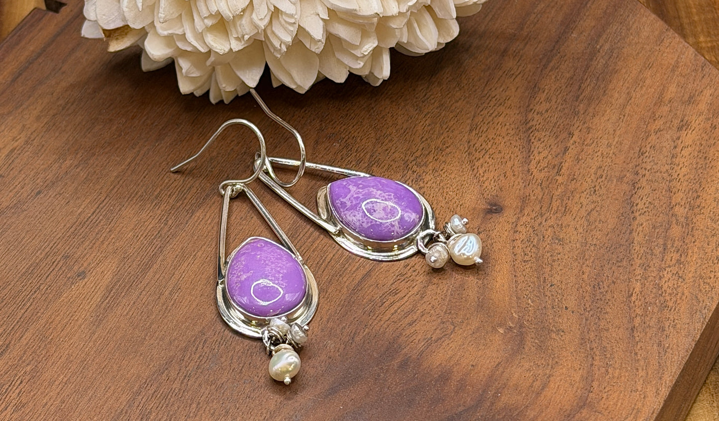 Sterling Silver Phosphoderite and Pearl Earrings