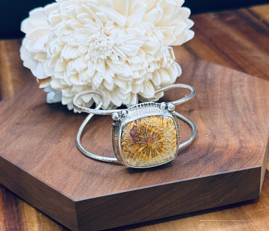 Fossilized Coral Sterling Silver Cuff Bracelet – One of a Kind