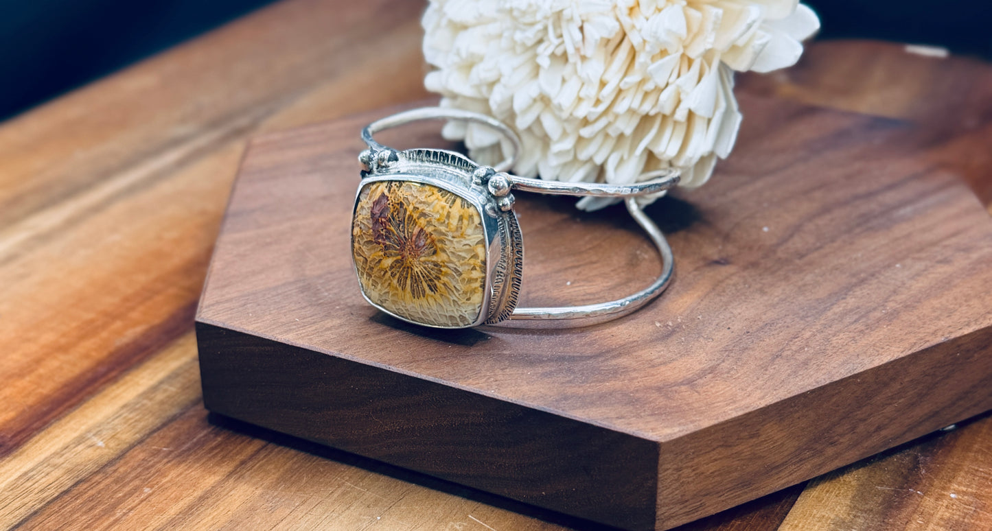 Fossilized Coral Sterling Silver Cuff Bracelet – One of a Kind