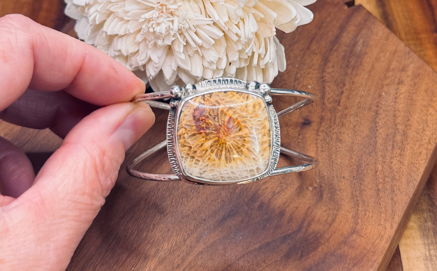 Fossilized Coral Sterling Silver Cuff Bracelet – One of a Kind