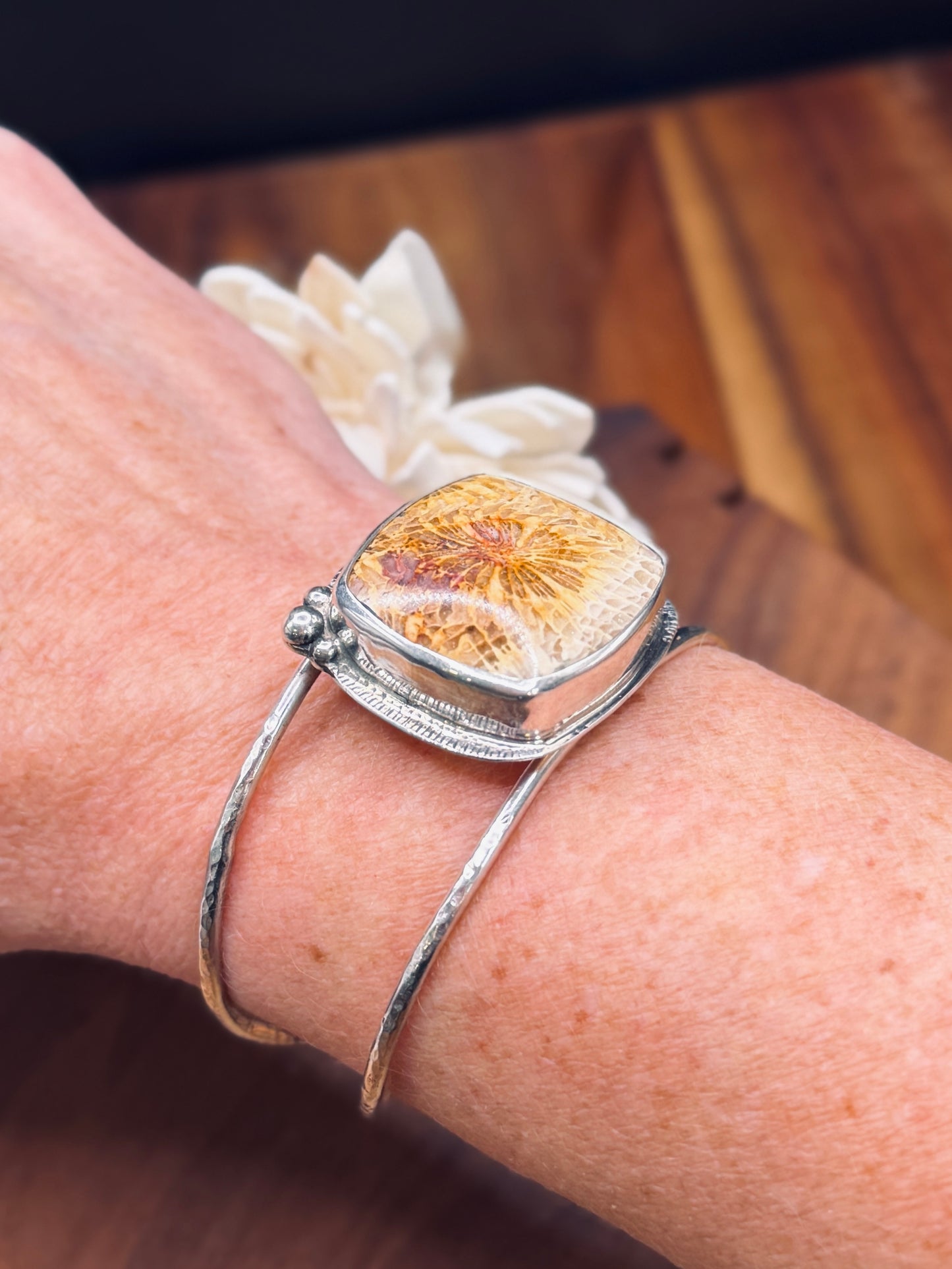 Fossilized Coral Sterling Silver Cuff Bracelet – One of a Kind