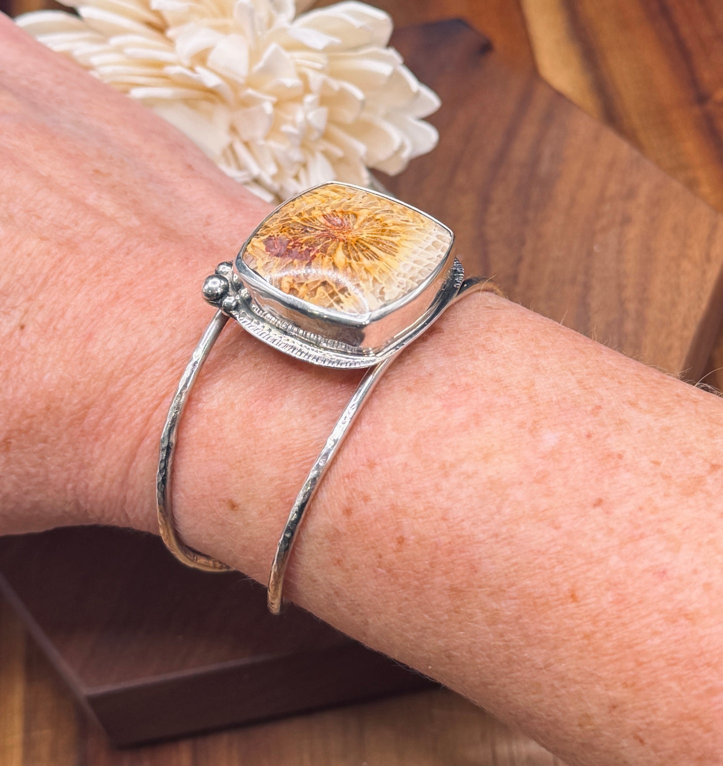 Fossilized Coral Sterling Silver Cuff Bracelet – One of a Kind