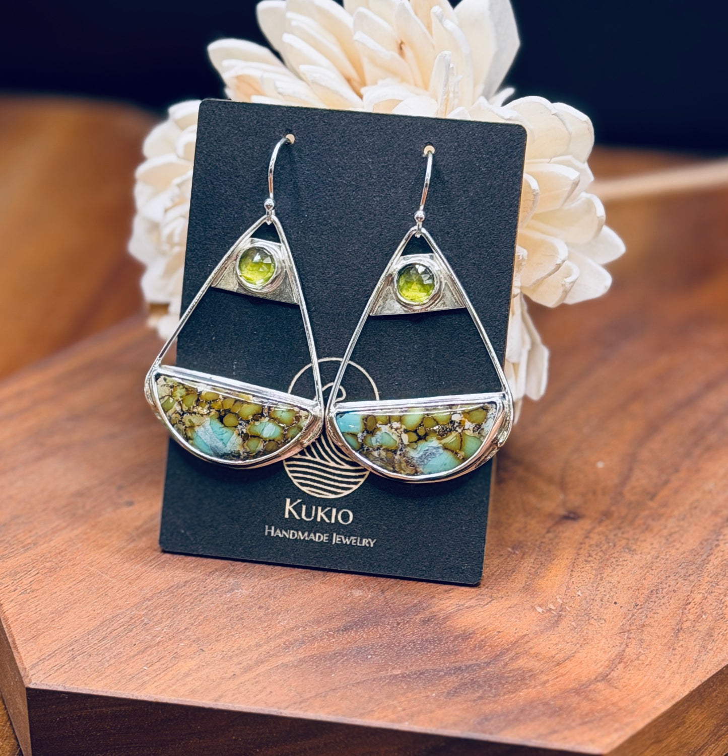 Hubei Turquoise and Peridot Sterling Silver Earrings