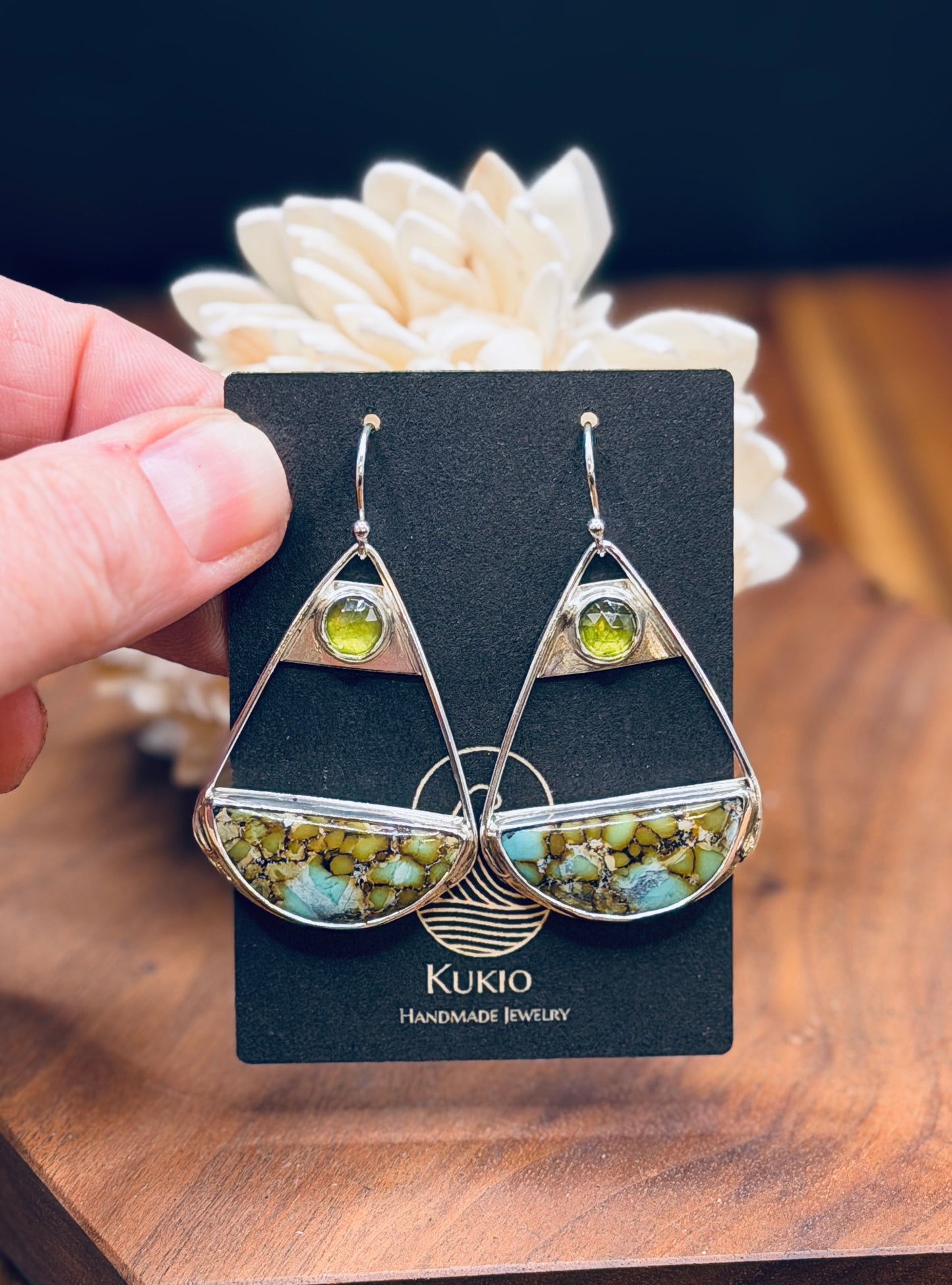 Hubei Turquoise and Peridot Sterling Silver Earrings