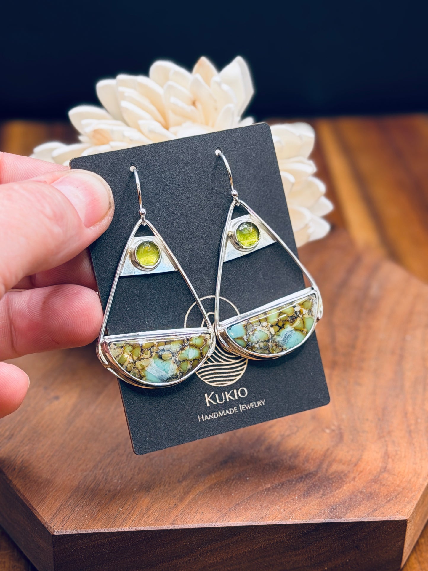 Hubei Turquoise and Peridot Sterling Silver Earrings