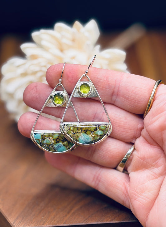 Hubei Turquoise and Peridot Sterling Silver Earrings
