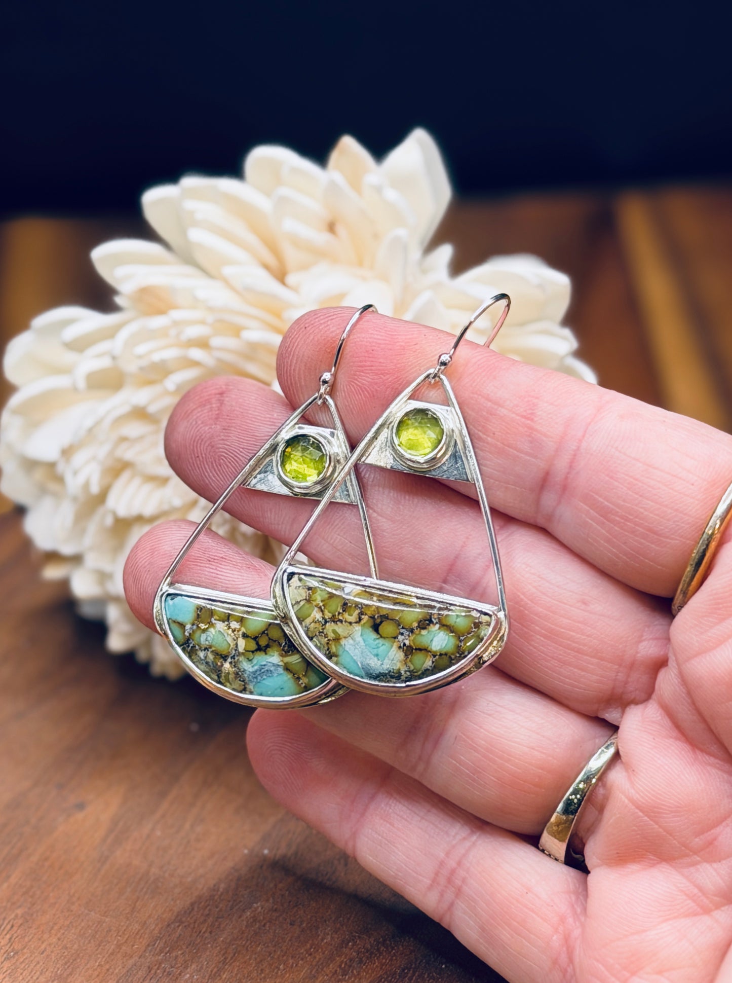 Hubei Turquoise and Peridot Sterling Silver Earrings