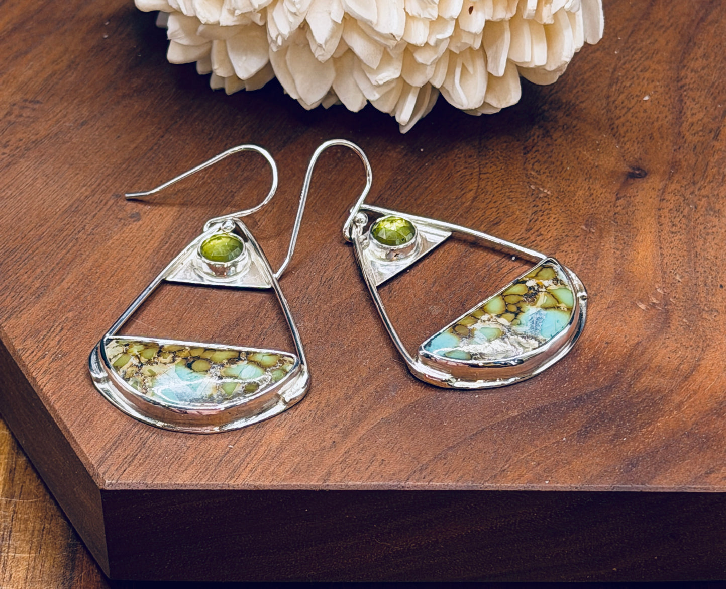 Hubei Turquoise and Peridot Sterling Silver Earrings