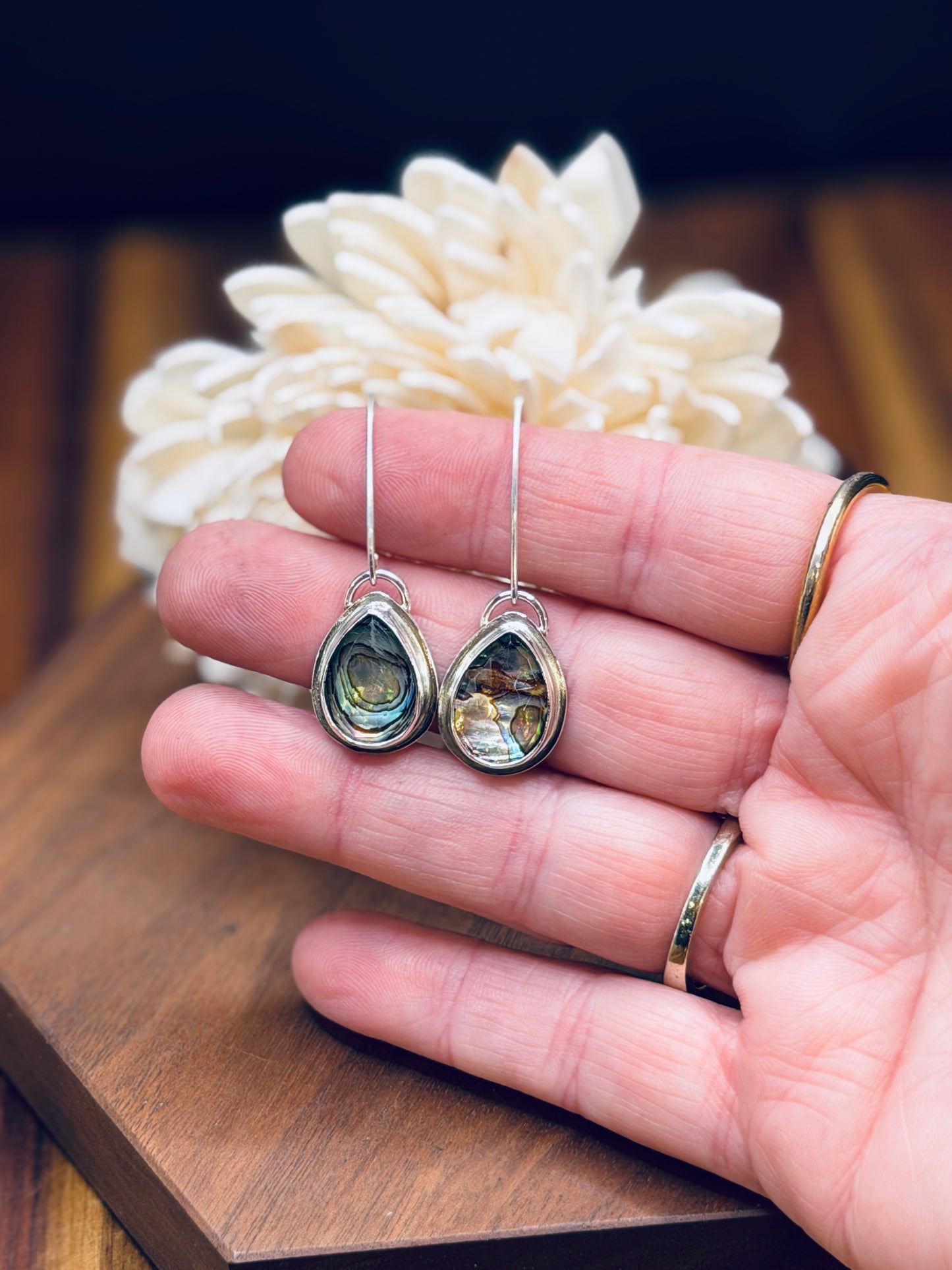 Sterling Silver Abalone and Himalayan Quartz Earrings