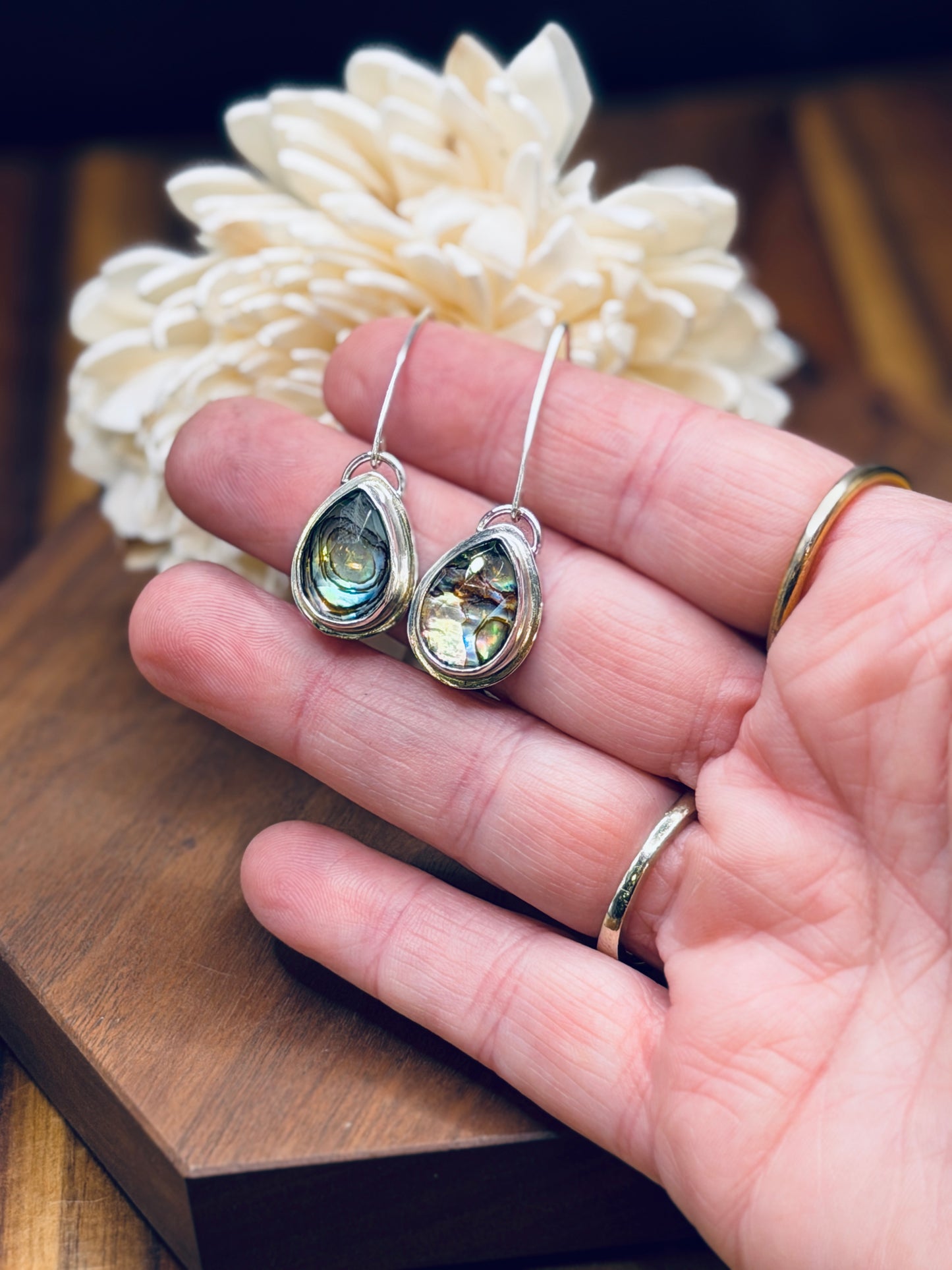 Sterling Silver Abalone and Himalayan Quartz Earrings