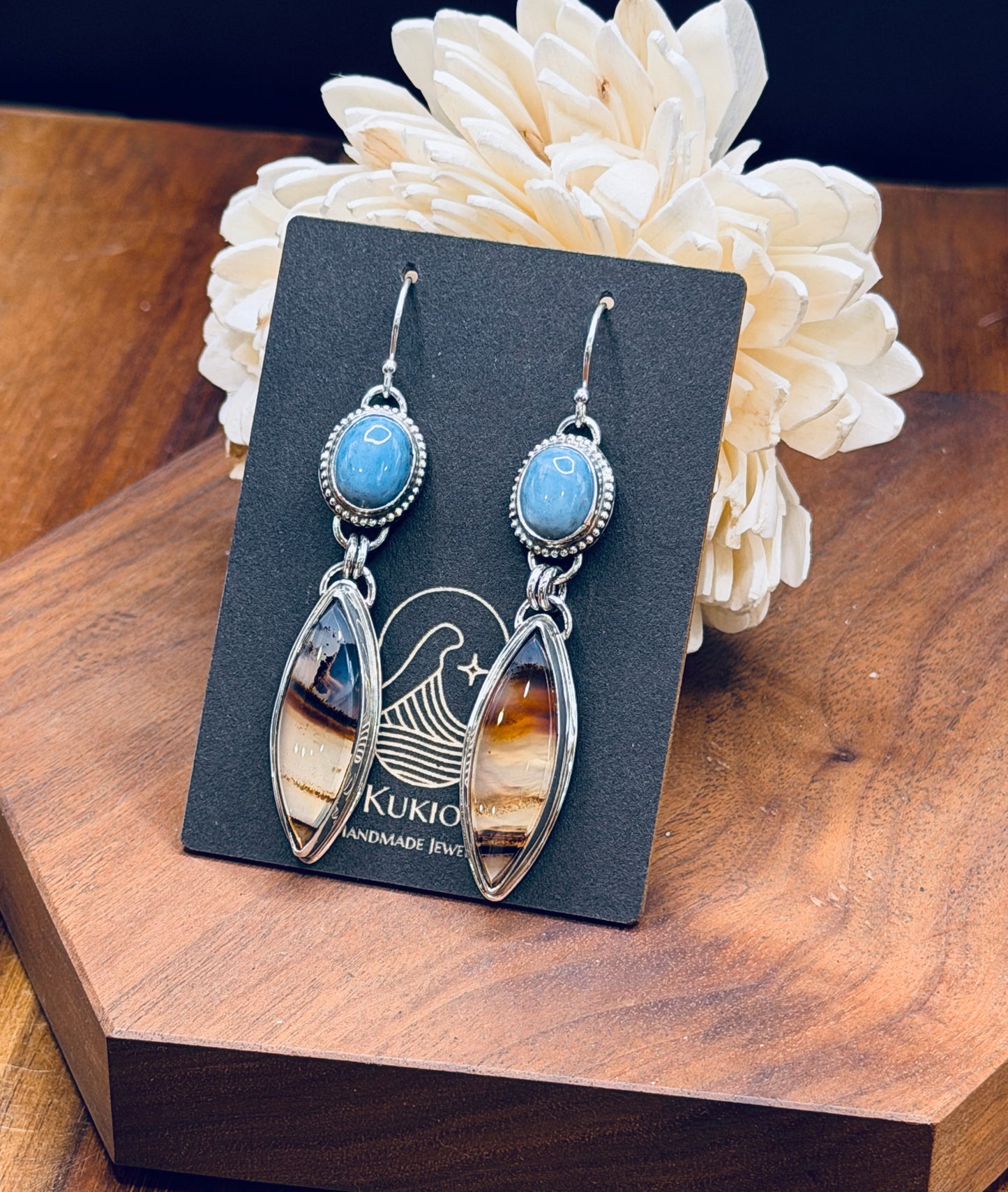 Montana Agate and Owyhee Blue Opal Earrings