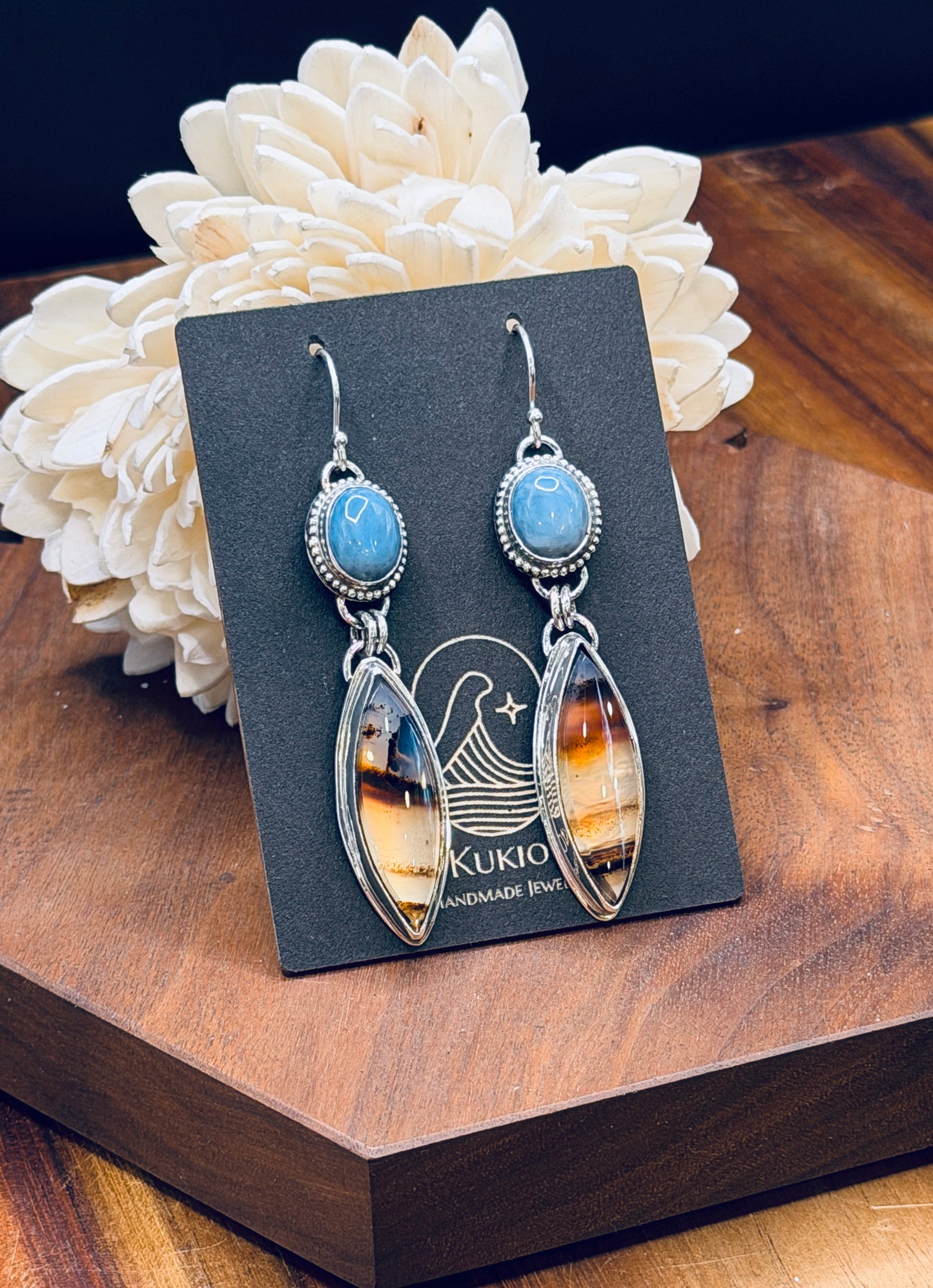 Montana Agate and Owyhee Blue Opal Earrings