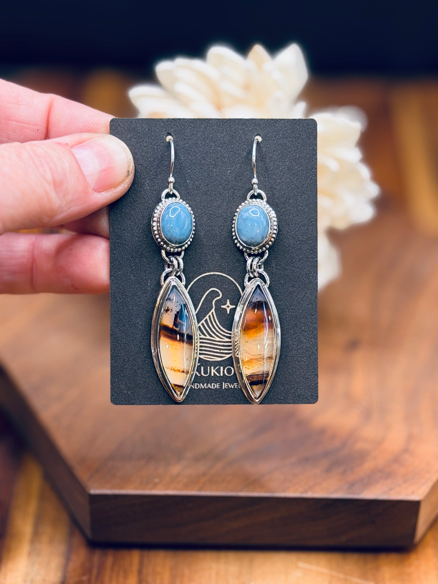 Montana Agate and Owyhee Blue Opal Earrings