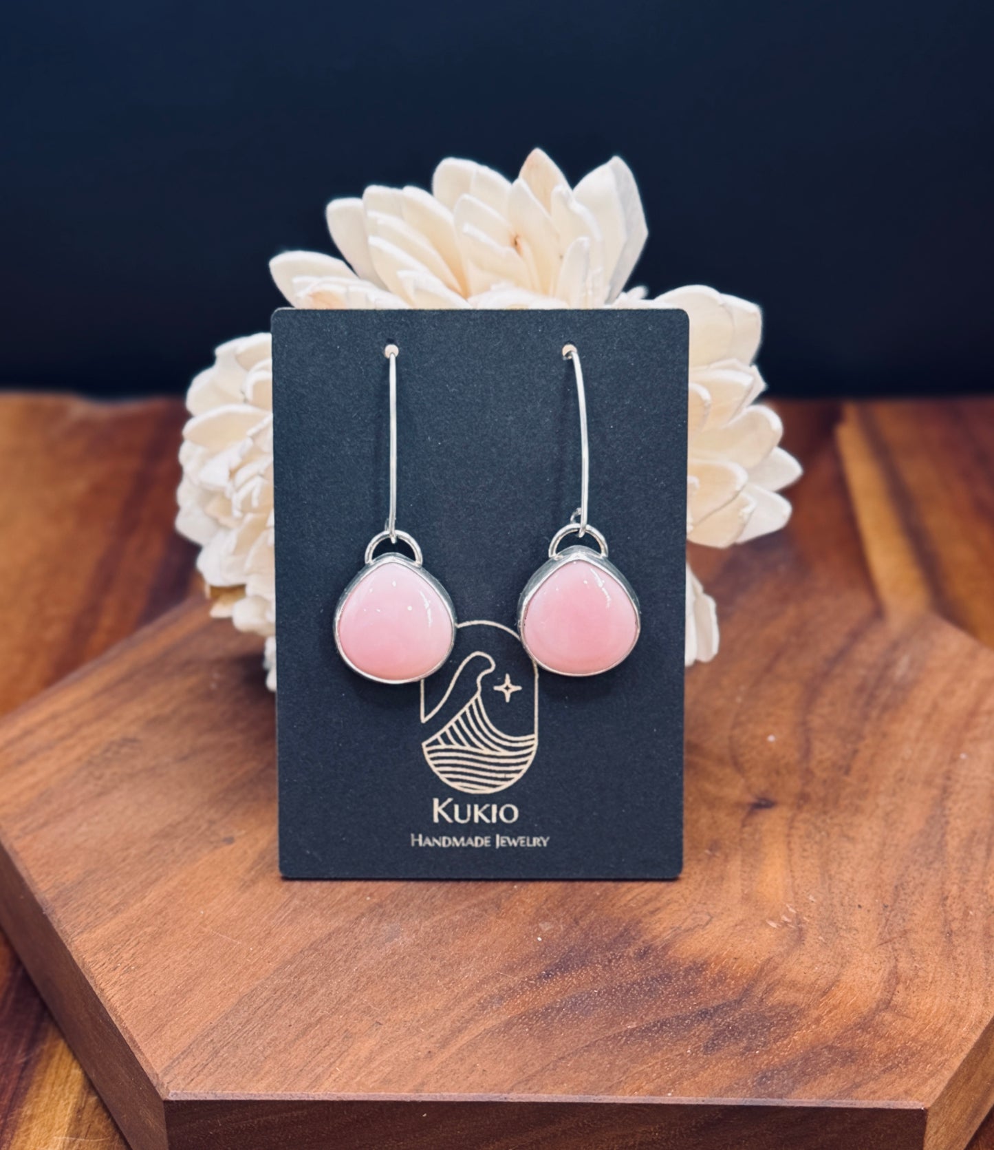Pink Conch Shell Long Sterling Silver Earrings
